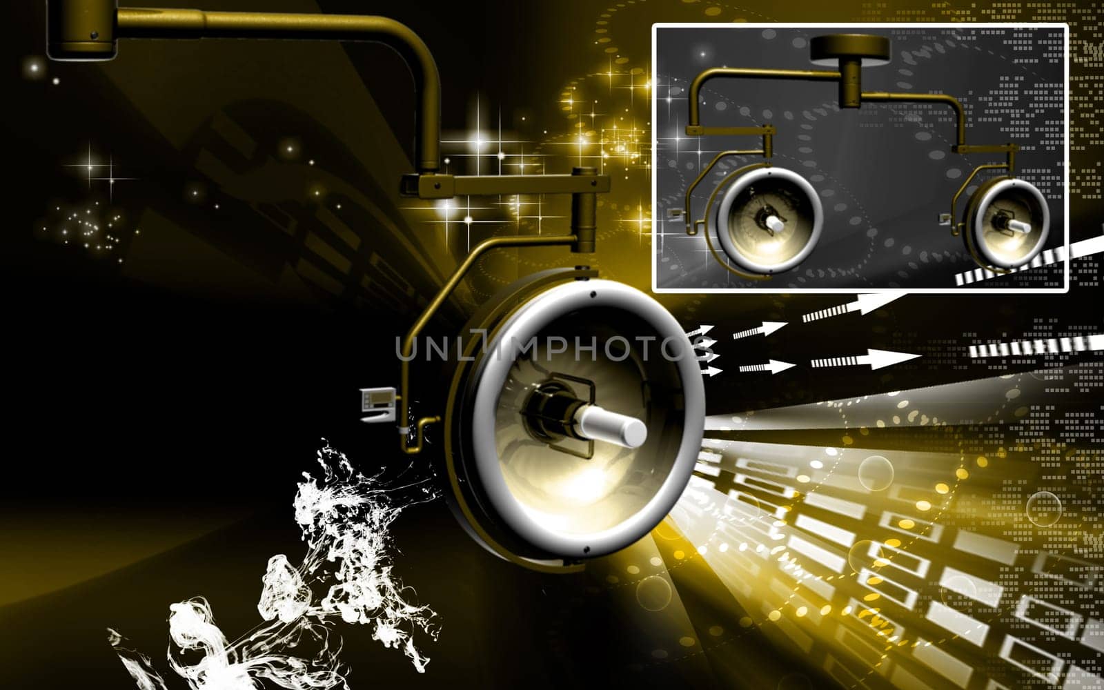 Digital illustration of shadow less lamp in colour background
