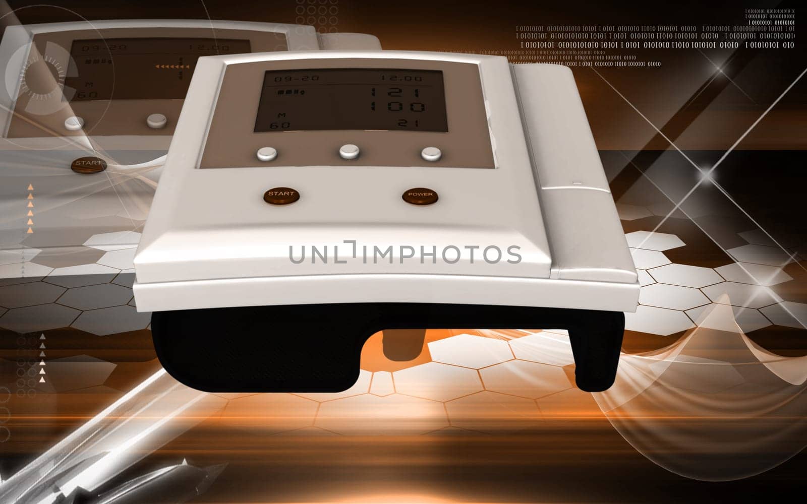 Digital illustration of blood pressure monitor in colour background
