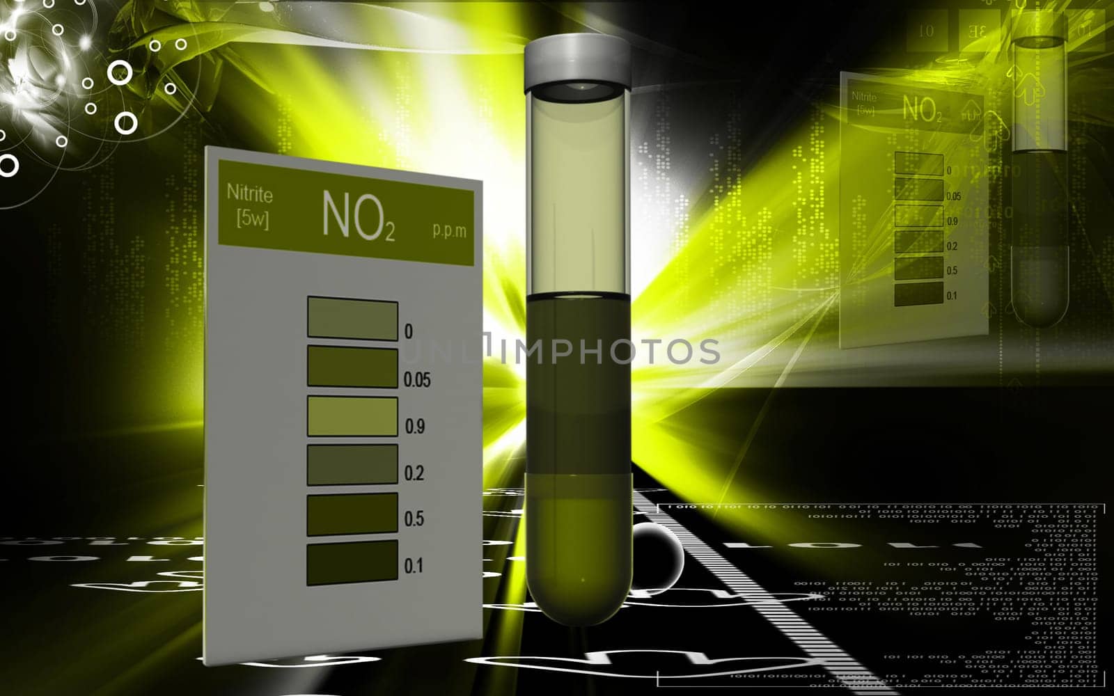 Digital illustration of nitrite test in colour background