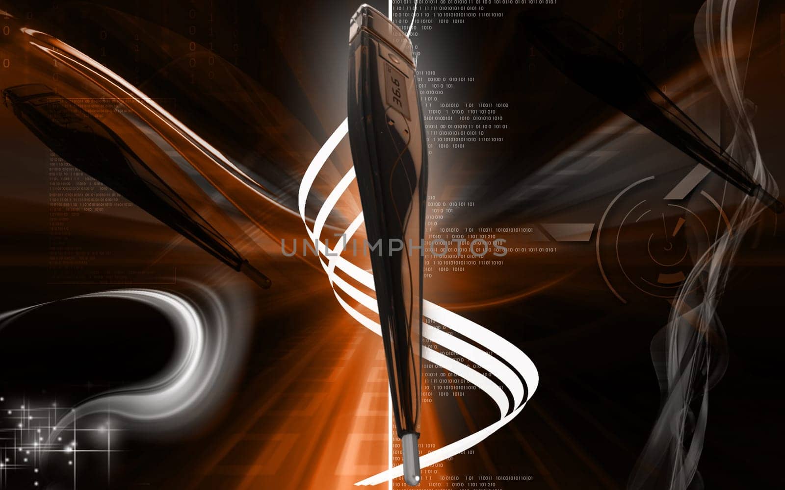 Digital illustration of thermometer in colour background