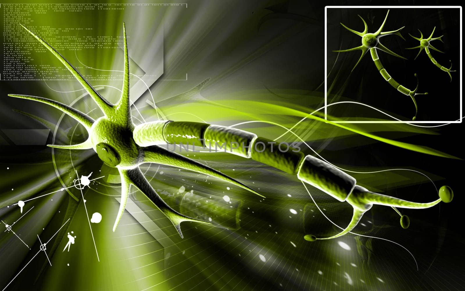 Digital illustration of neuron in colour background