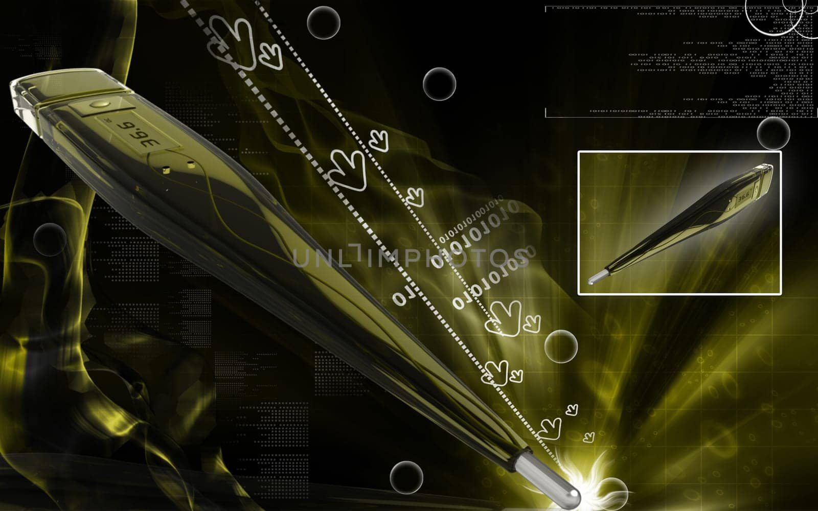 Digital illustration of thermometer in colour background
