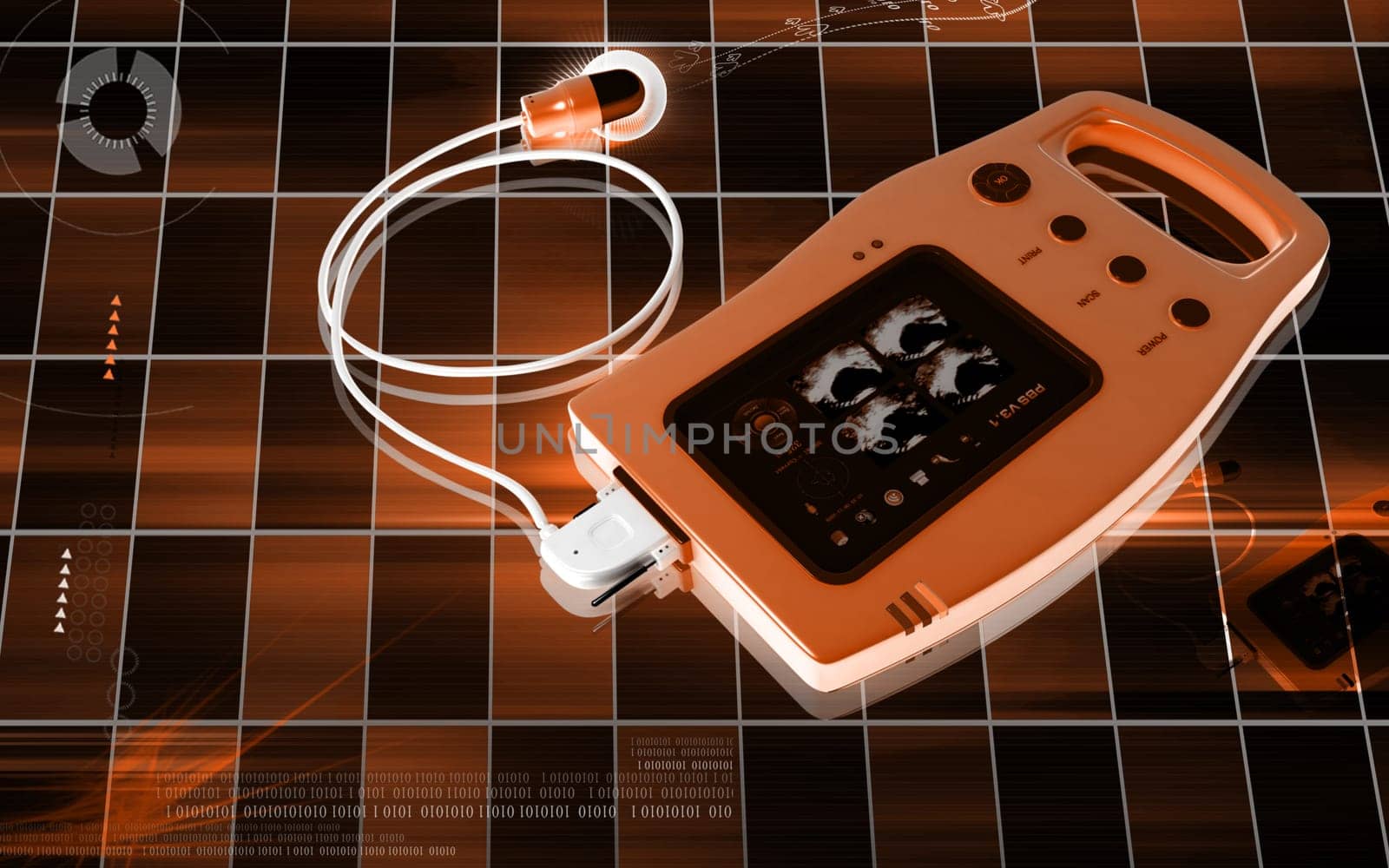 Digital illustration of palm bladder scanner in colour background