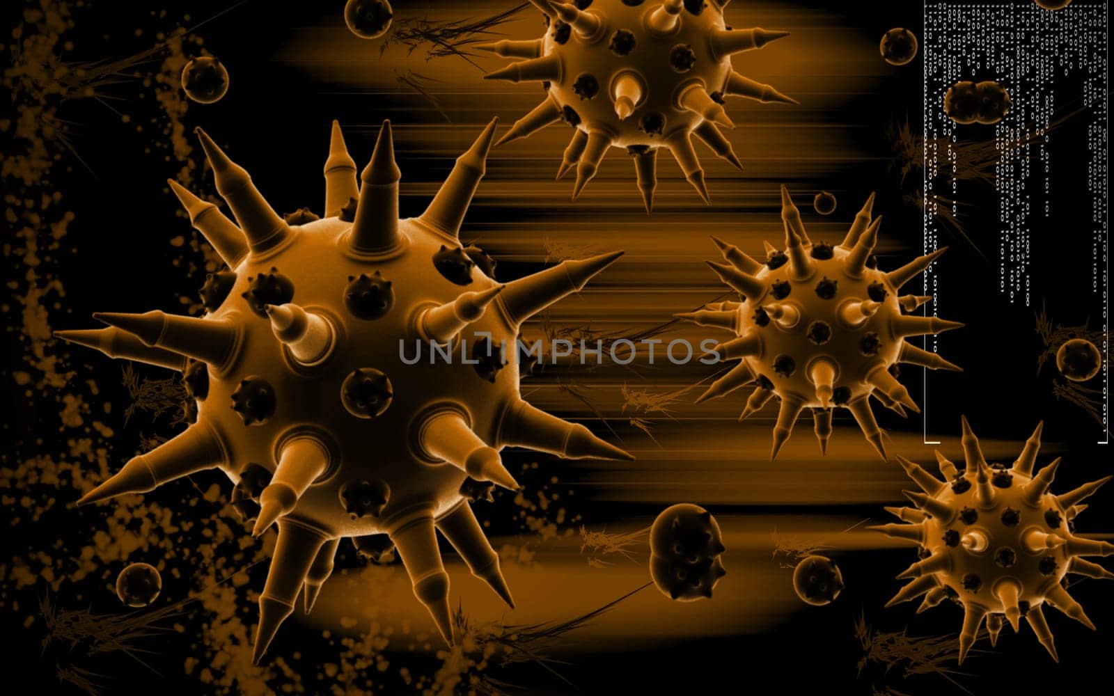Digital illustration of Flu virus in colour background