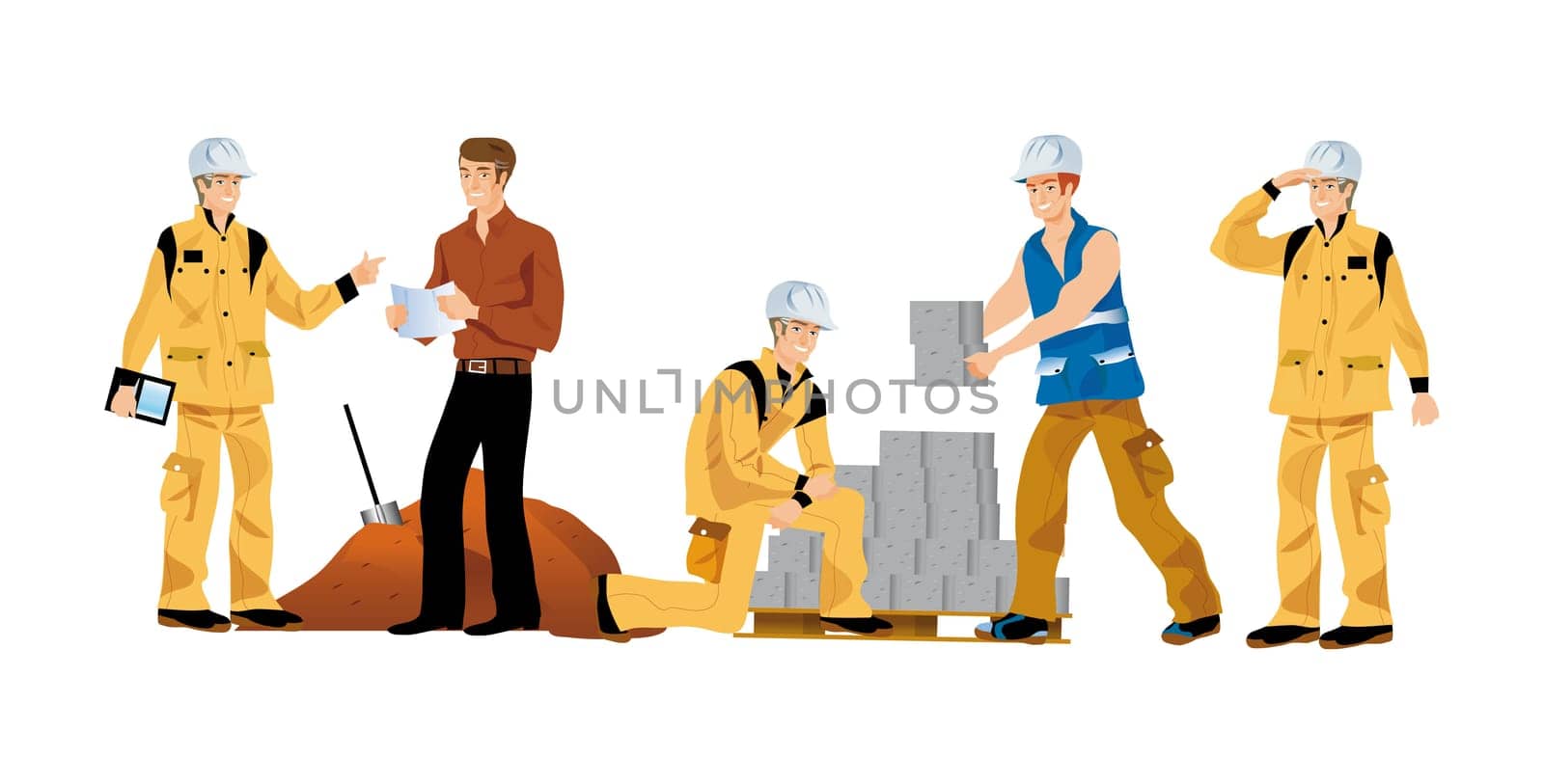 illustrations of buildings for workers working
