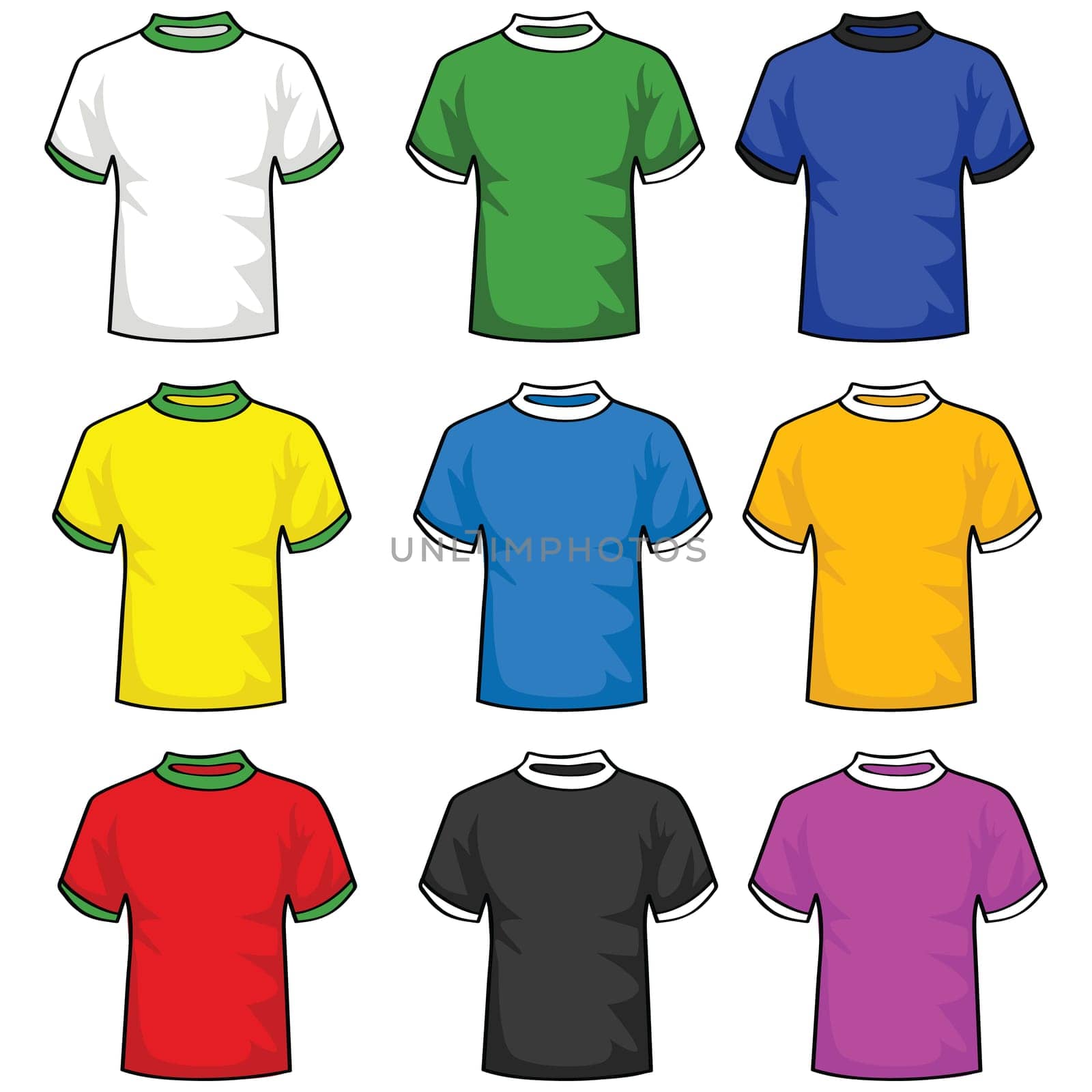 Illustration set of t-shirts in different colors