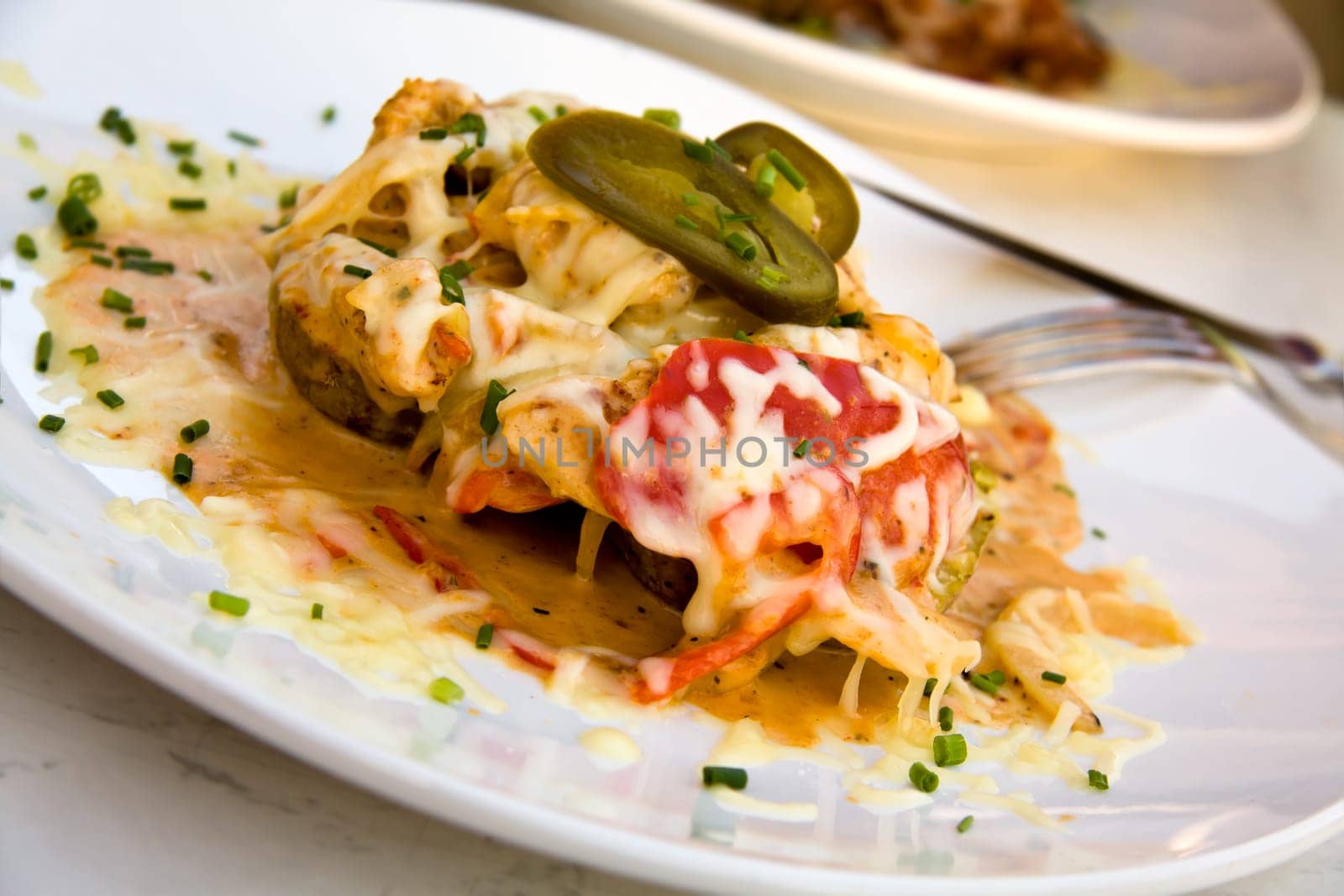 Mexican platter with minced meat,with chili