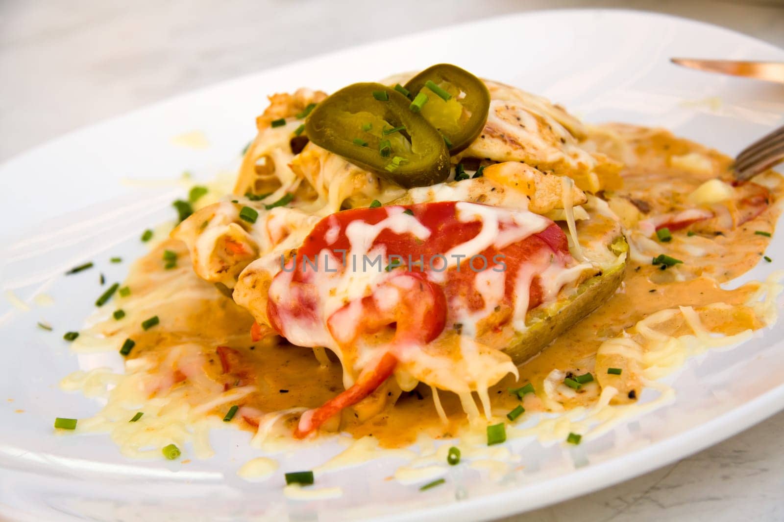 Mexican platter with minced meat,with chili