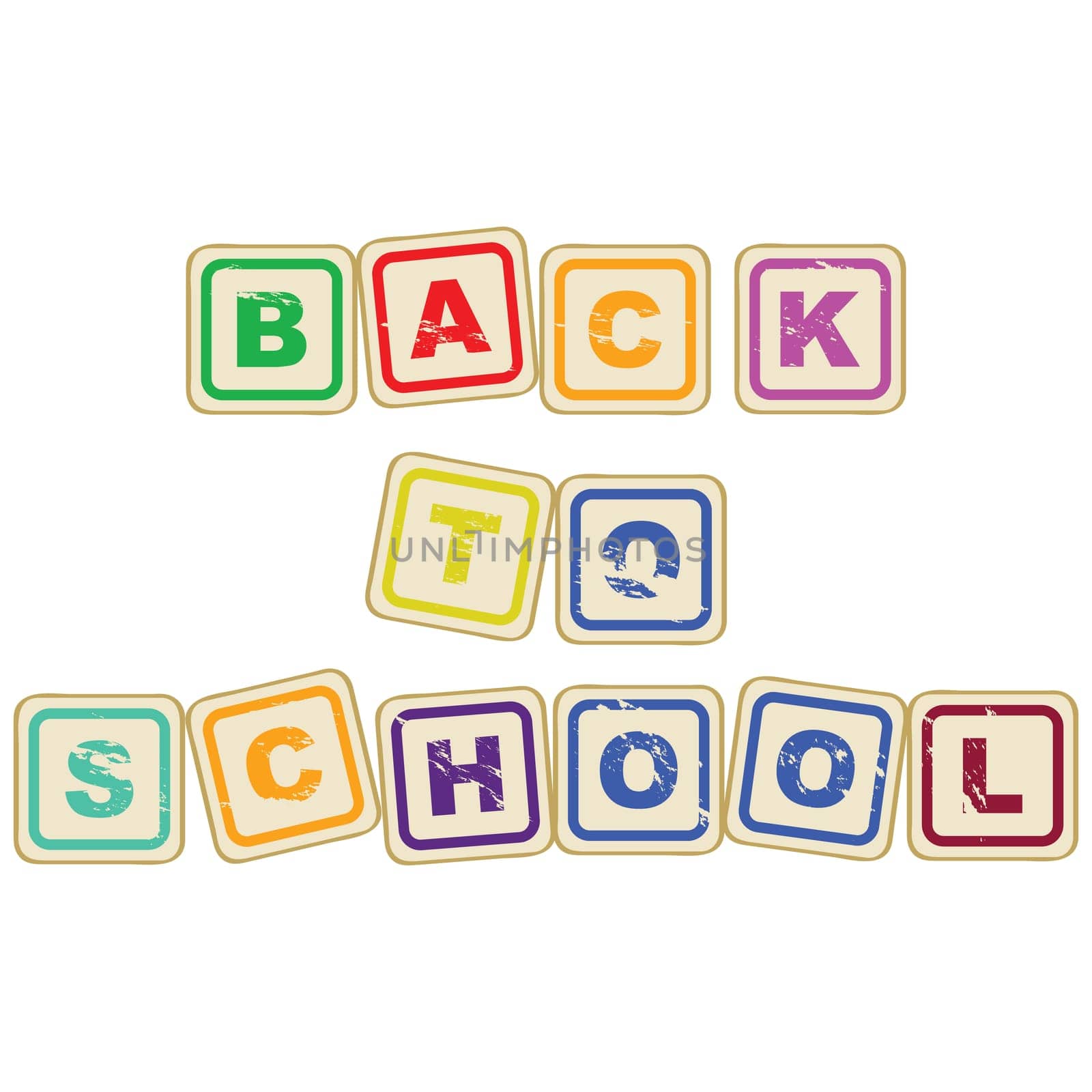 Cartoon illustration of letter blocks spelling "Back to School"""
