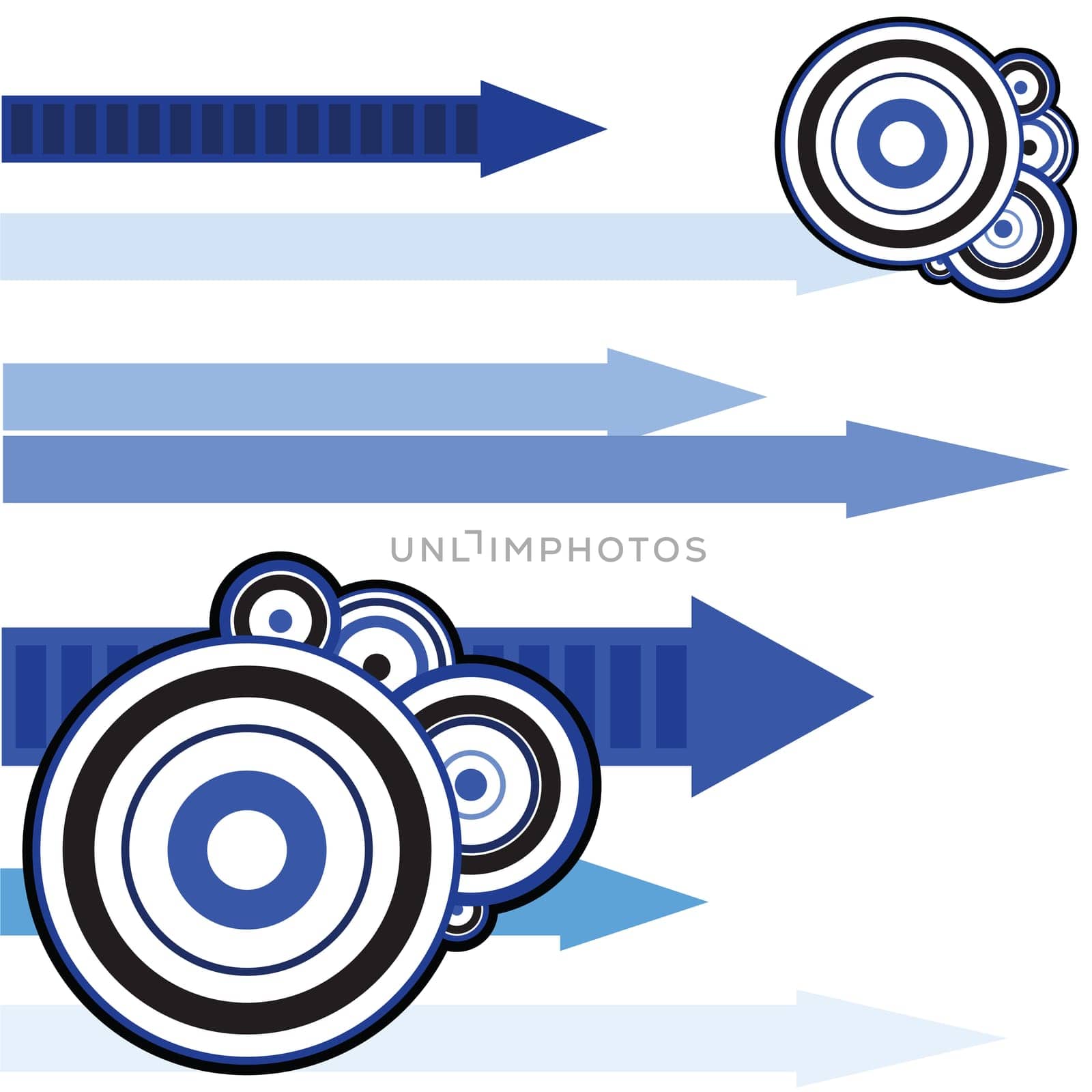Abstract background illustration with arrows and circles in different shades of blue