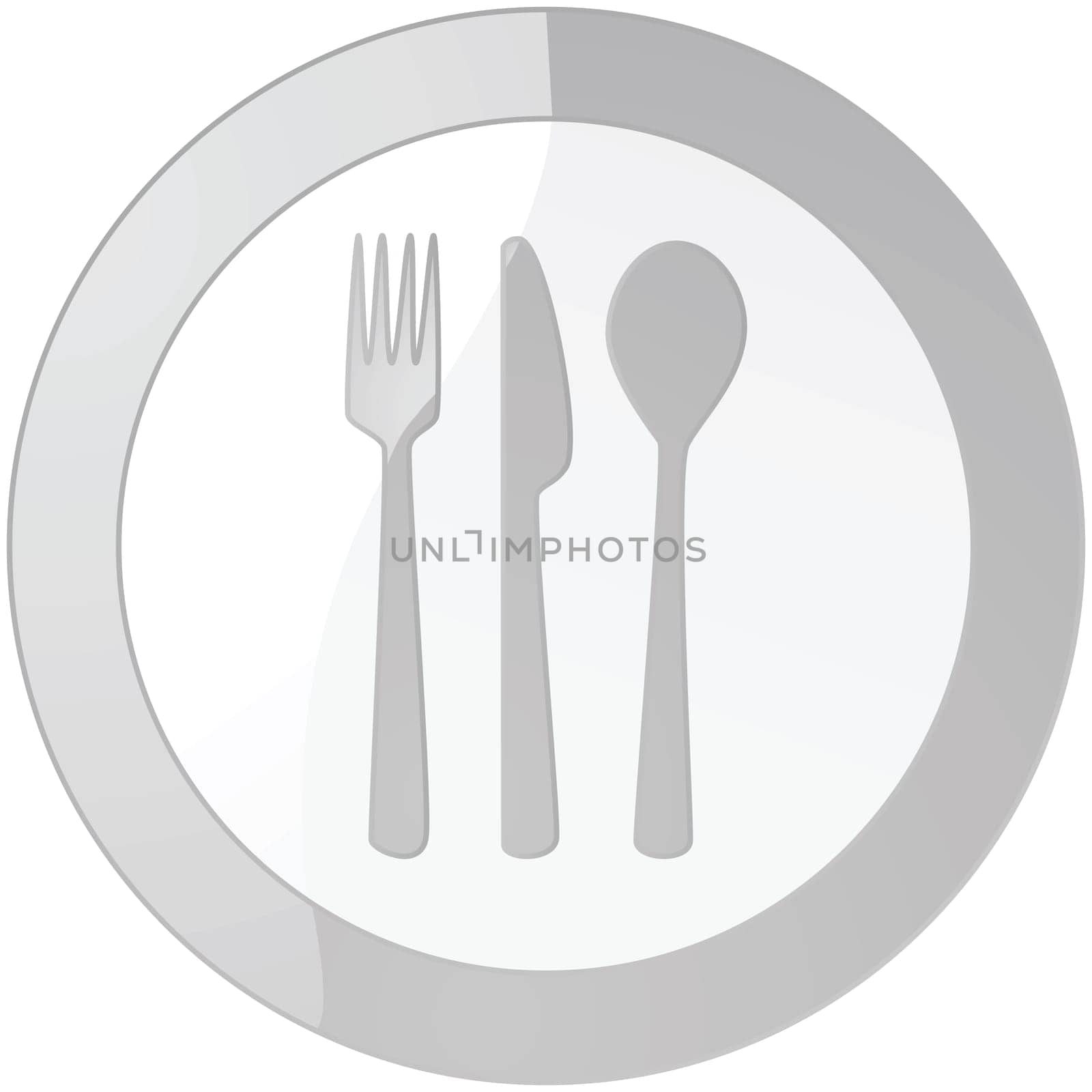 Glossy illustration of a sign with a plate and cutlery