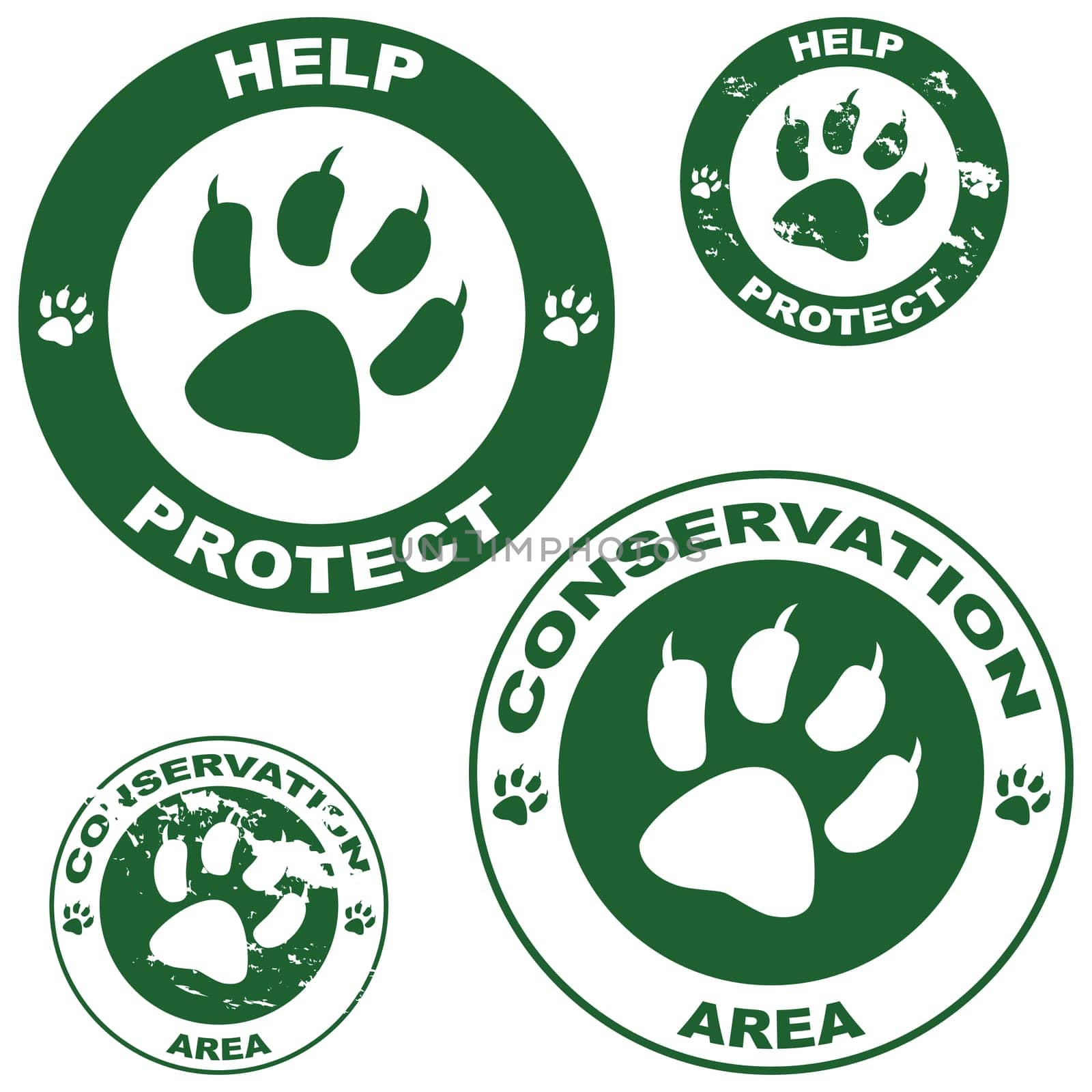 Set of stickers with conservation theme and an animal paw outline