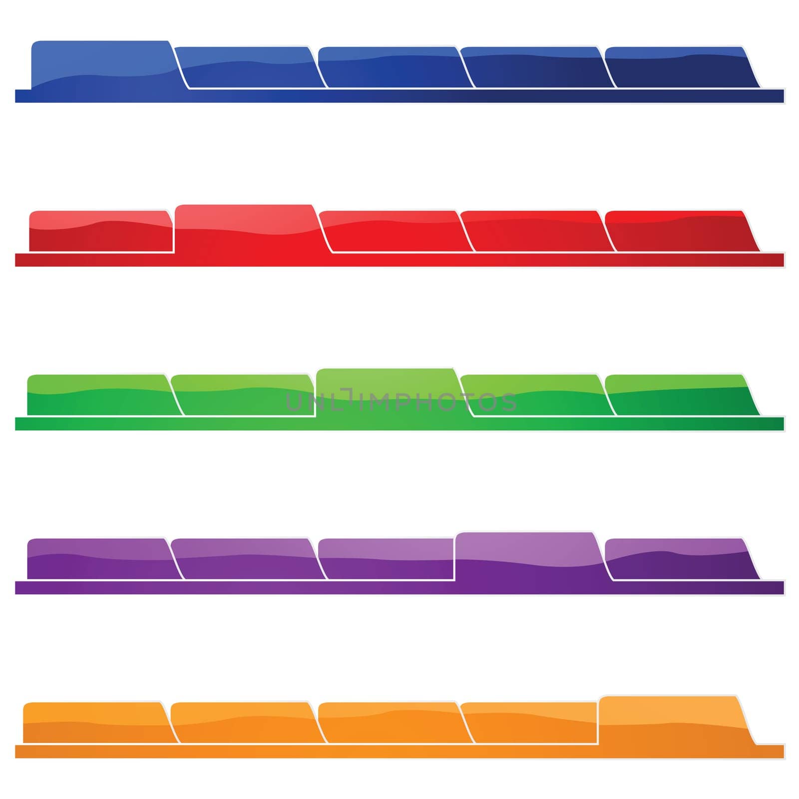 Glossy illustration layout showing five different folders. Great for presentations or websites