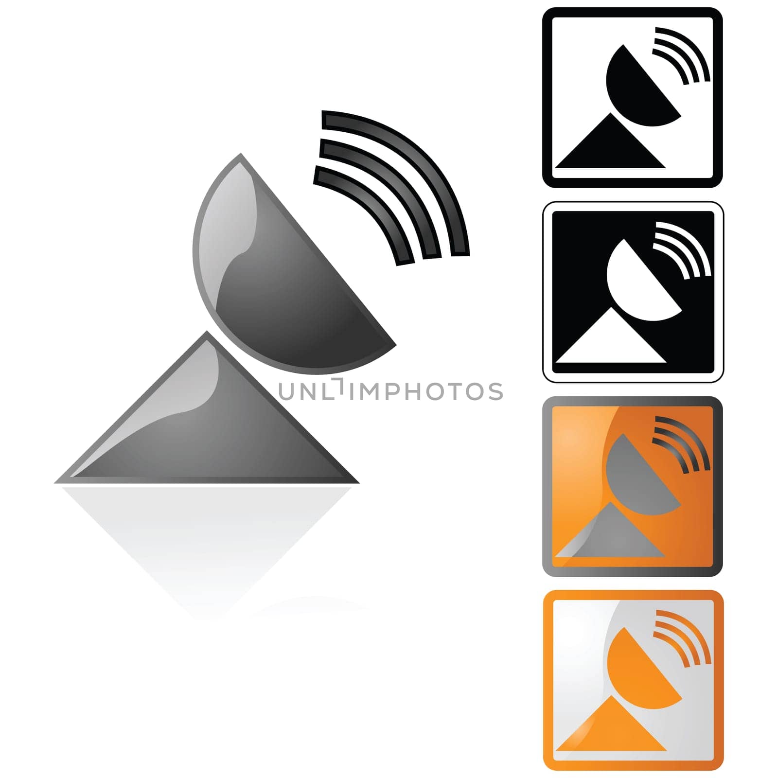 Icon illustration of a transmitting satellite dish