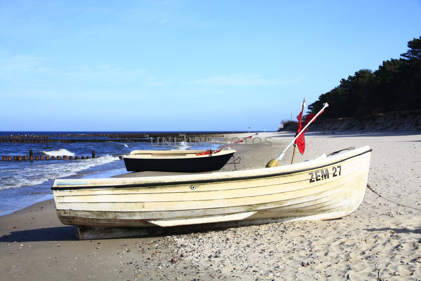 Fishing boat on the beach of the Baltic Sea on the island of Usedom