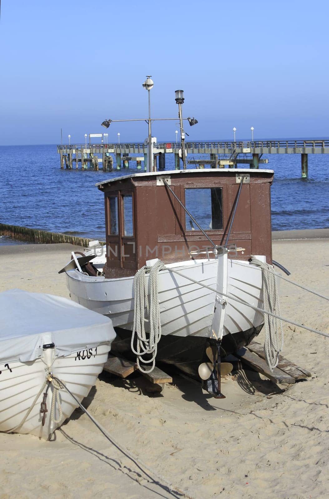 Fishing boat on the beach of the Baltic Sea on the island of Usedom