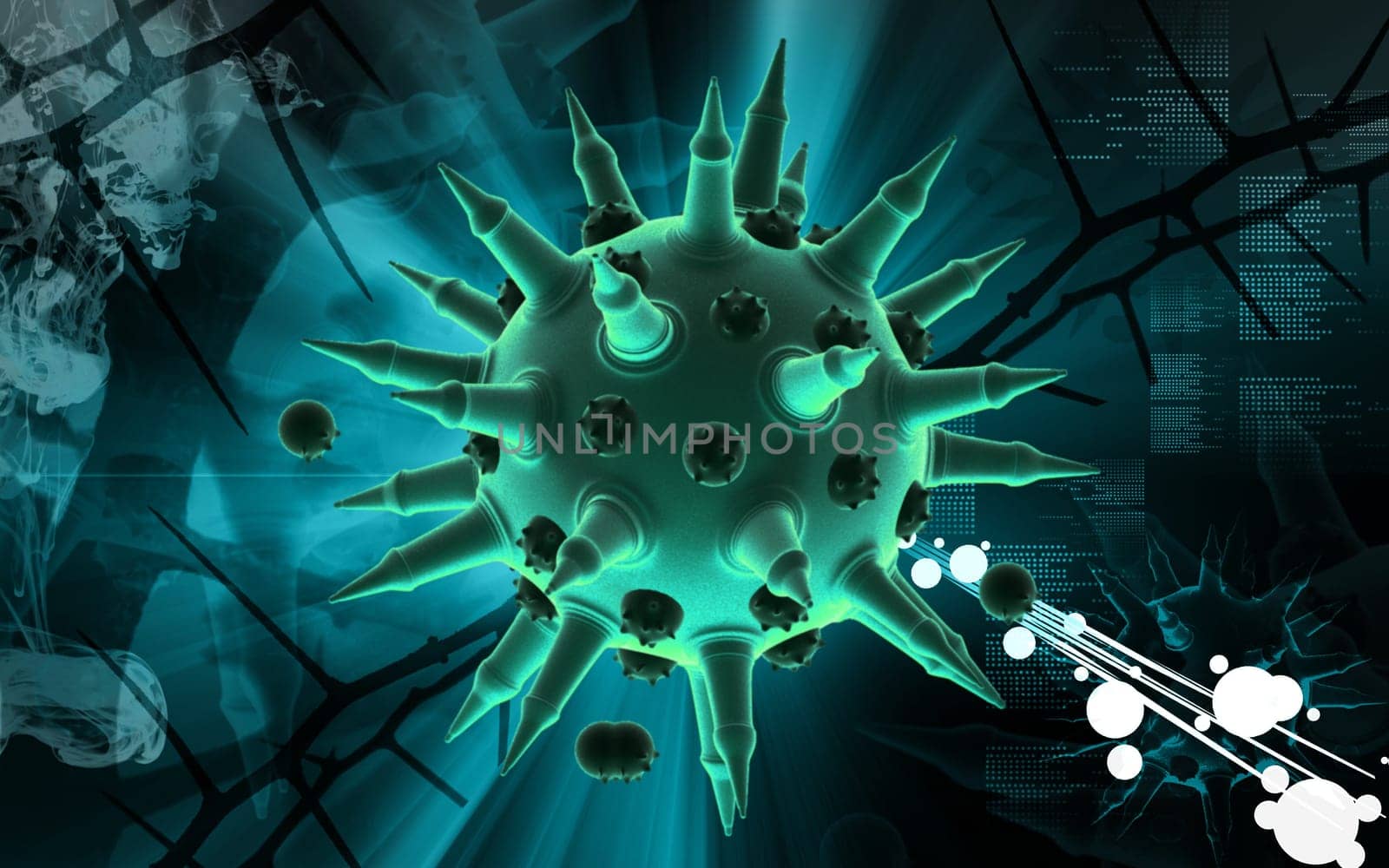 Digital illustration of Flu virus in colour background