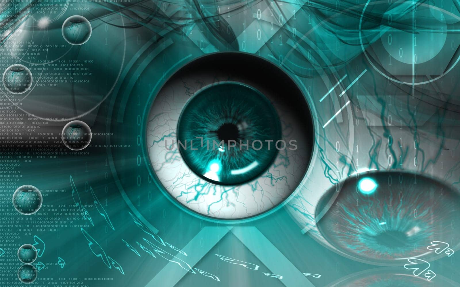 Digital illustration of eye in colour background