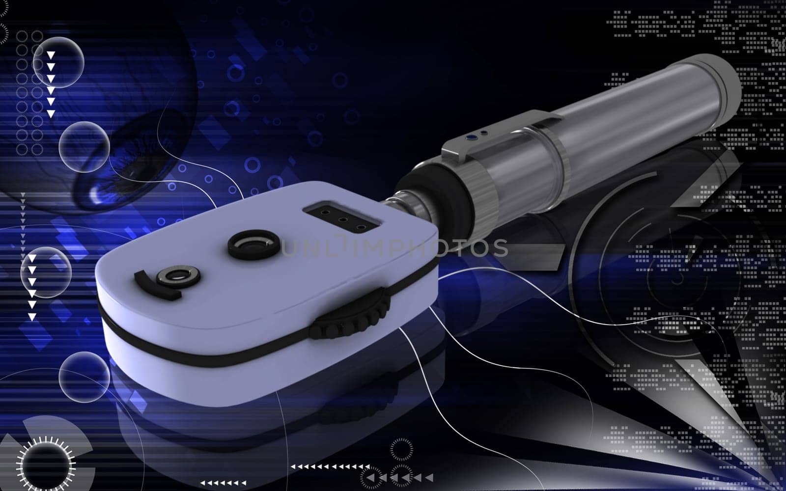 Digital illustration of ophthalmoscope in colour background