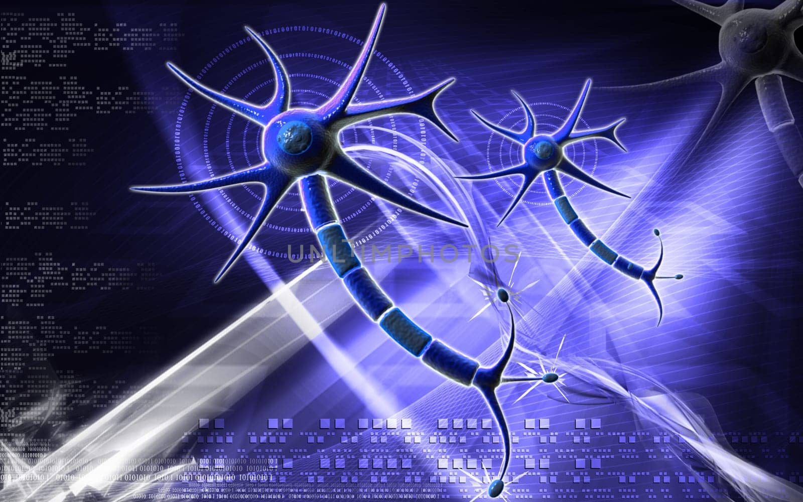 Digital illustration of neuron in colour background