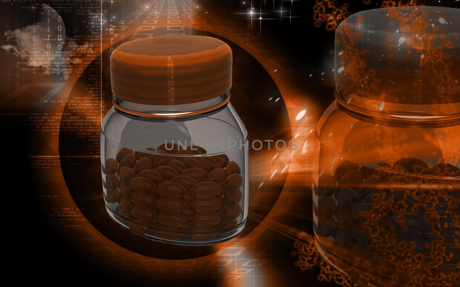 Digital illustration of capsule bottle in colour background