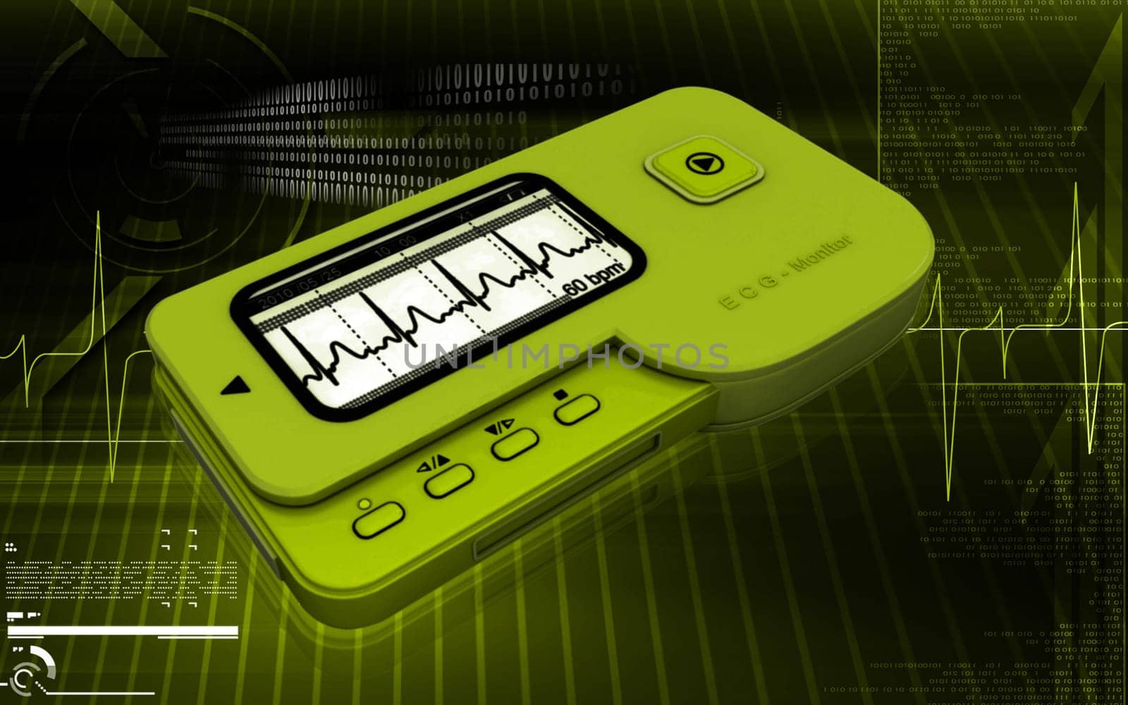 Digital illustration of ECG in colour background
