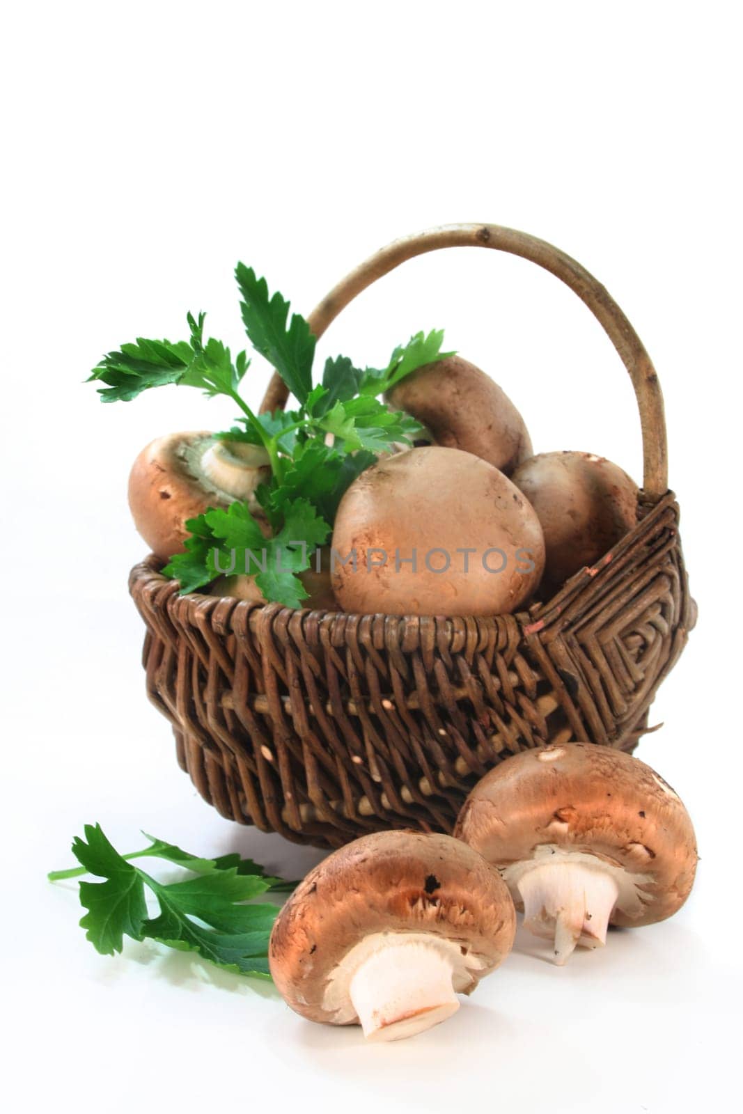 fresh mushrooms in a wicker basket