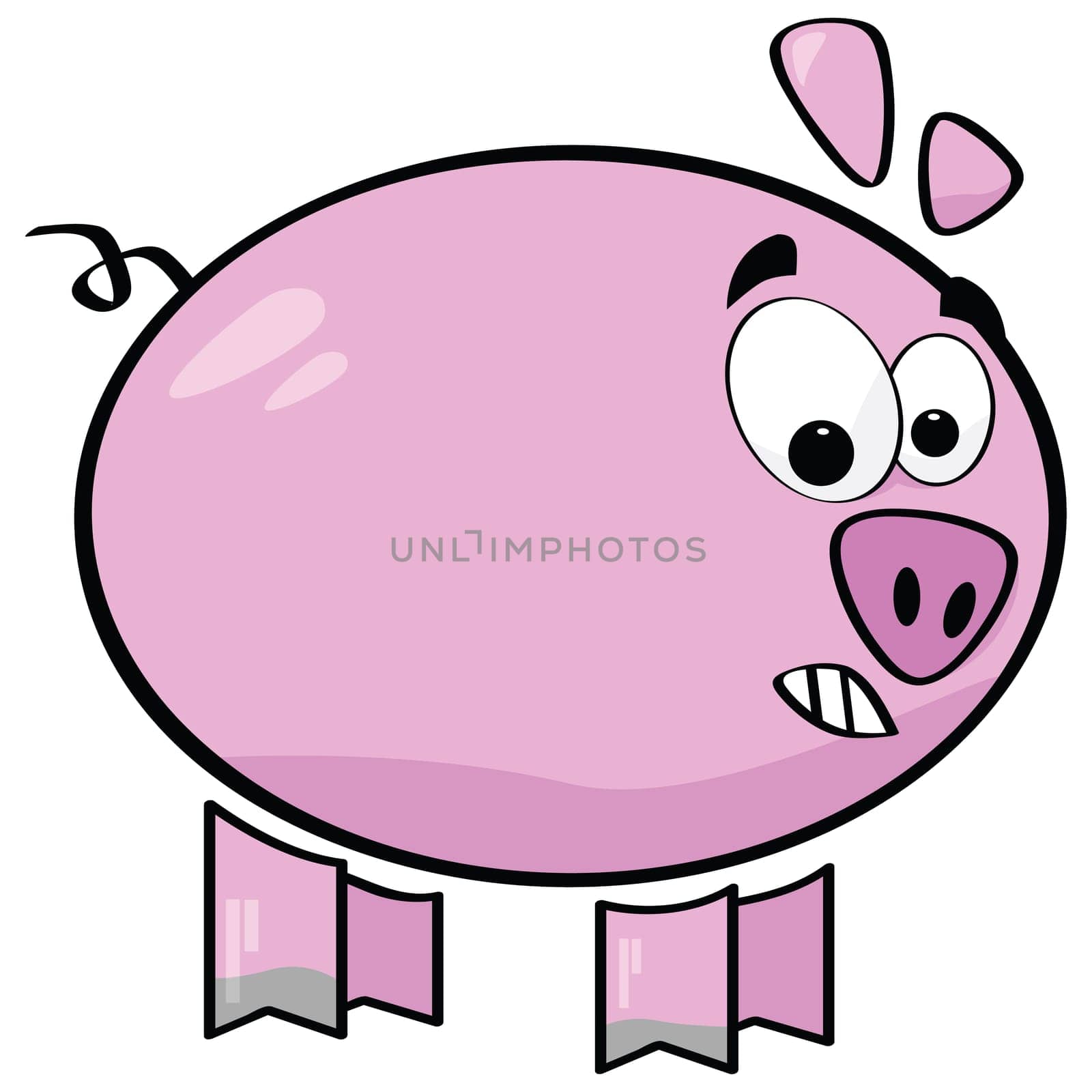 Cartoon illustration of a scared pig