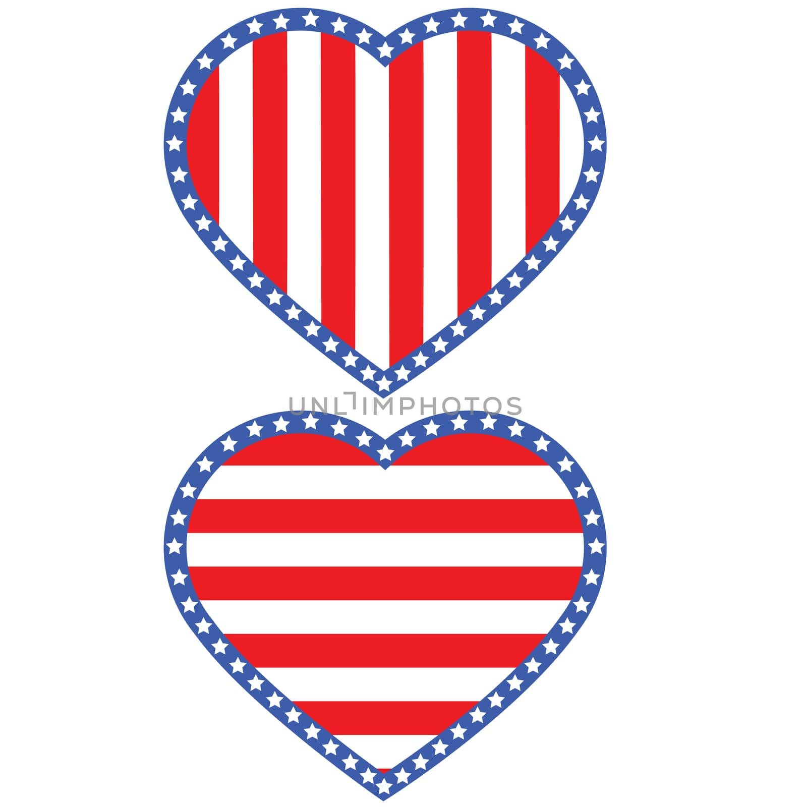 Illustration of a heart with stars and stripes in the color of the flag of the United States