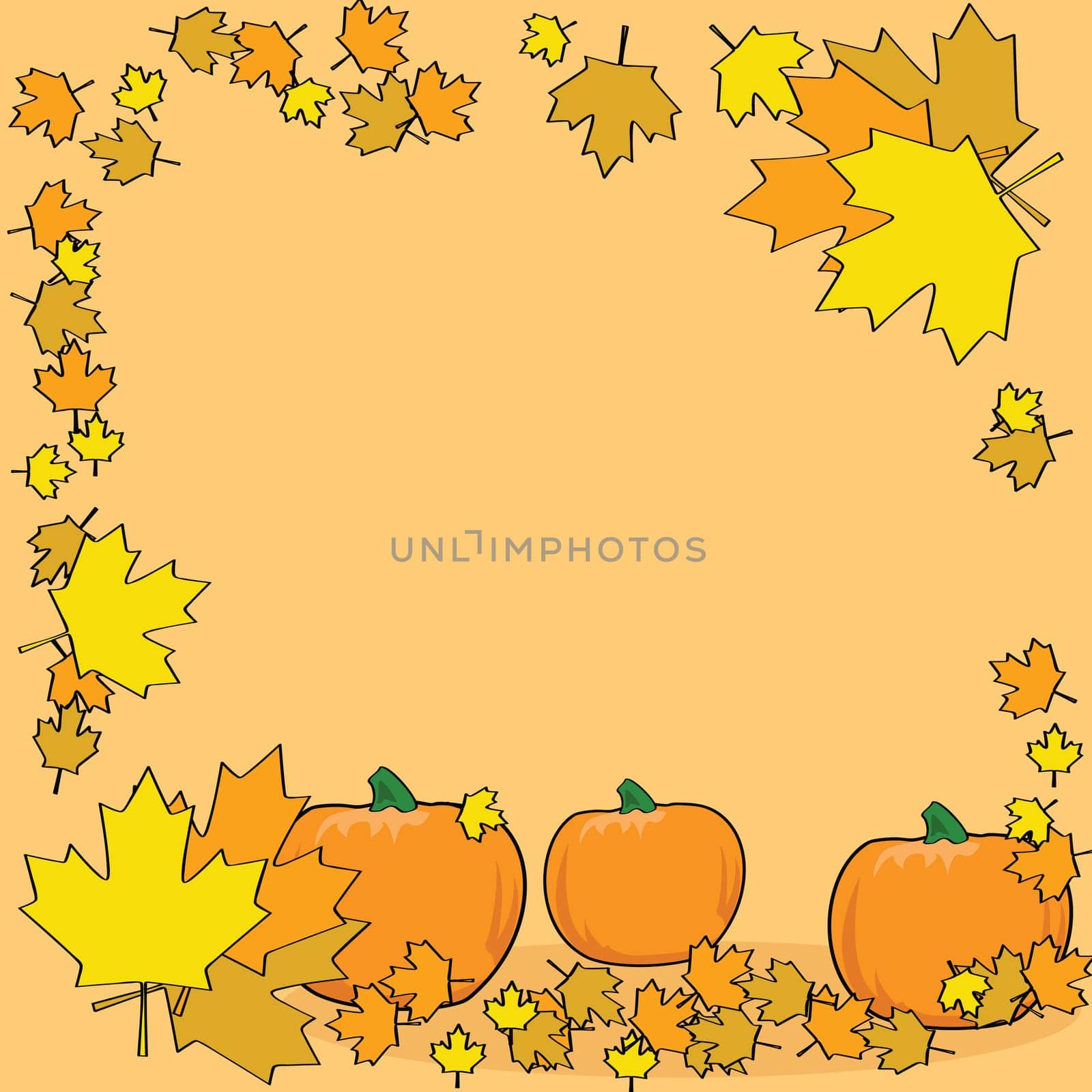 Autumn background showing leaves and pumpkins