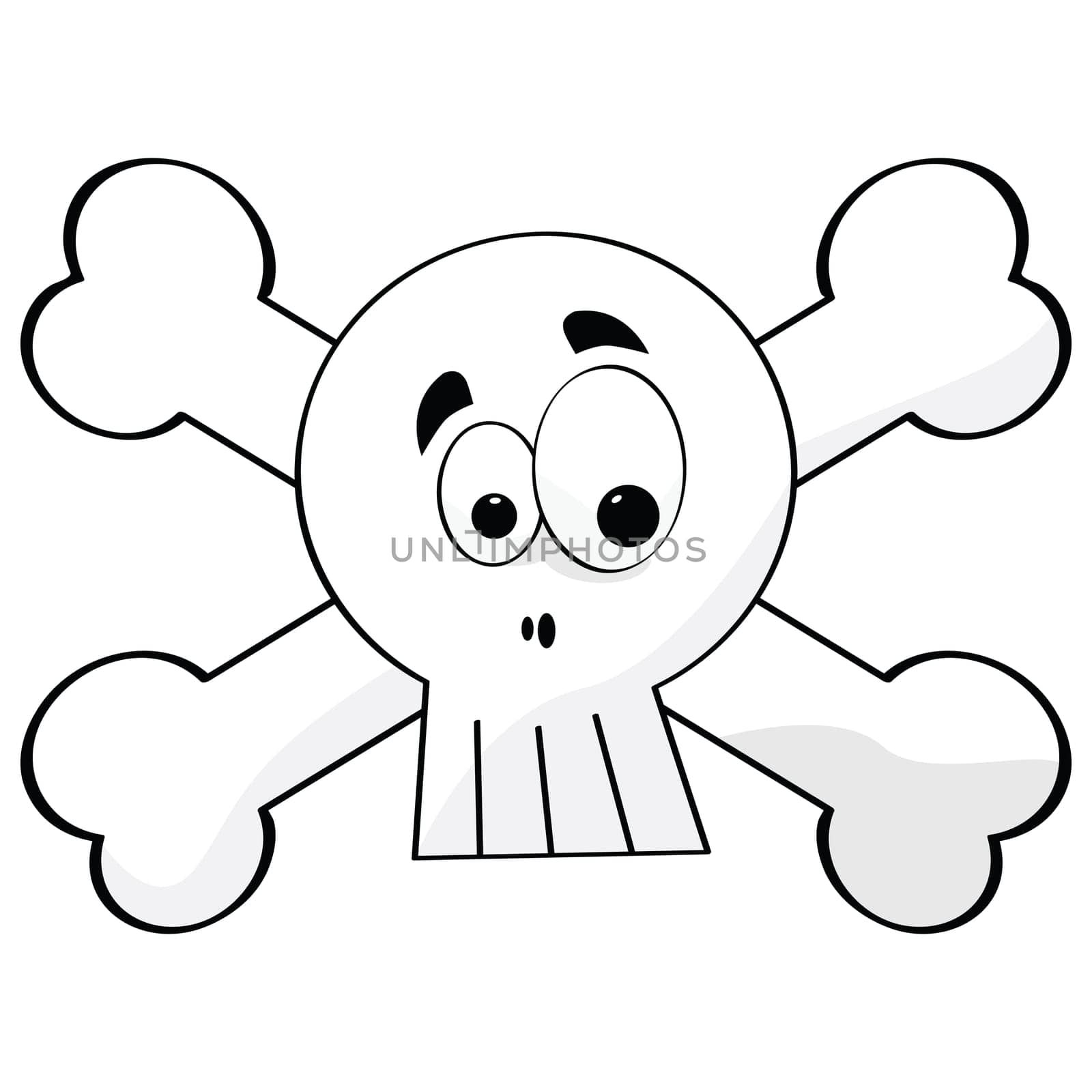 Cartoon illustration of a skull with crossed bones