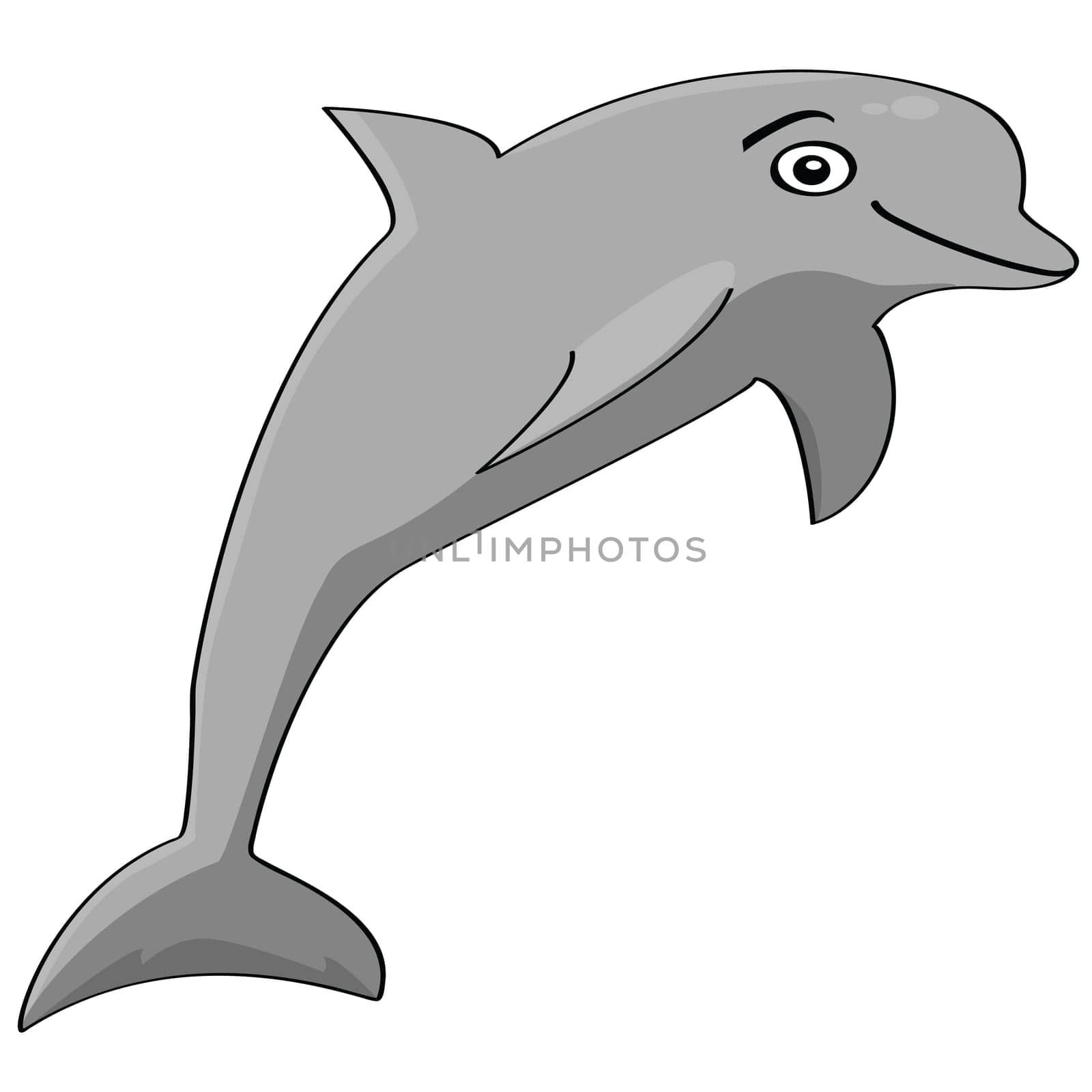 Cartoon illustration showing a smiling dolphin jumping