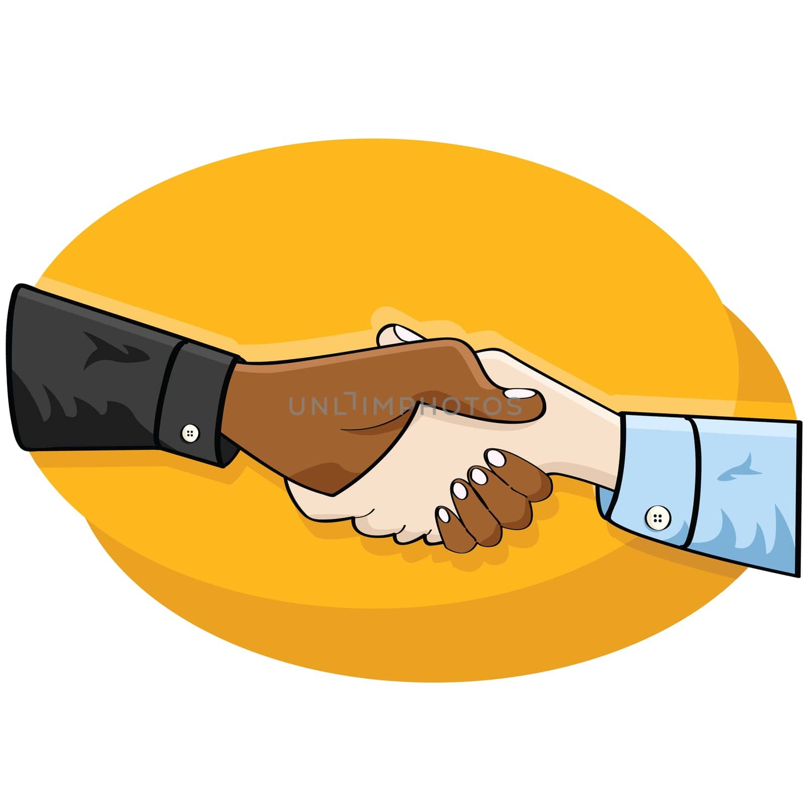 Cartoon illustration of a handshake between two business people