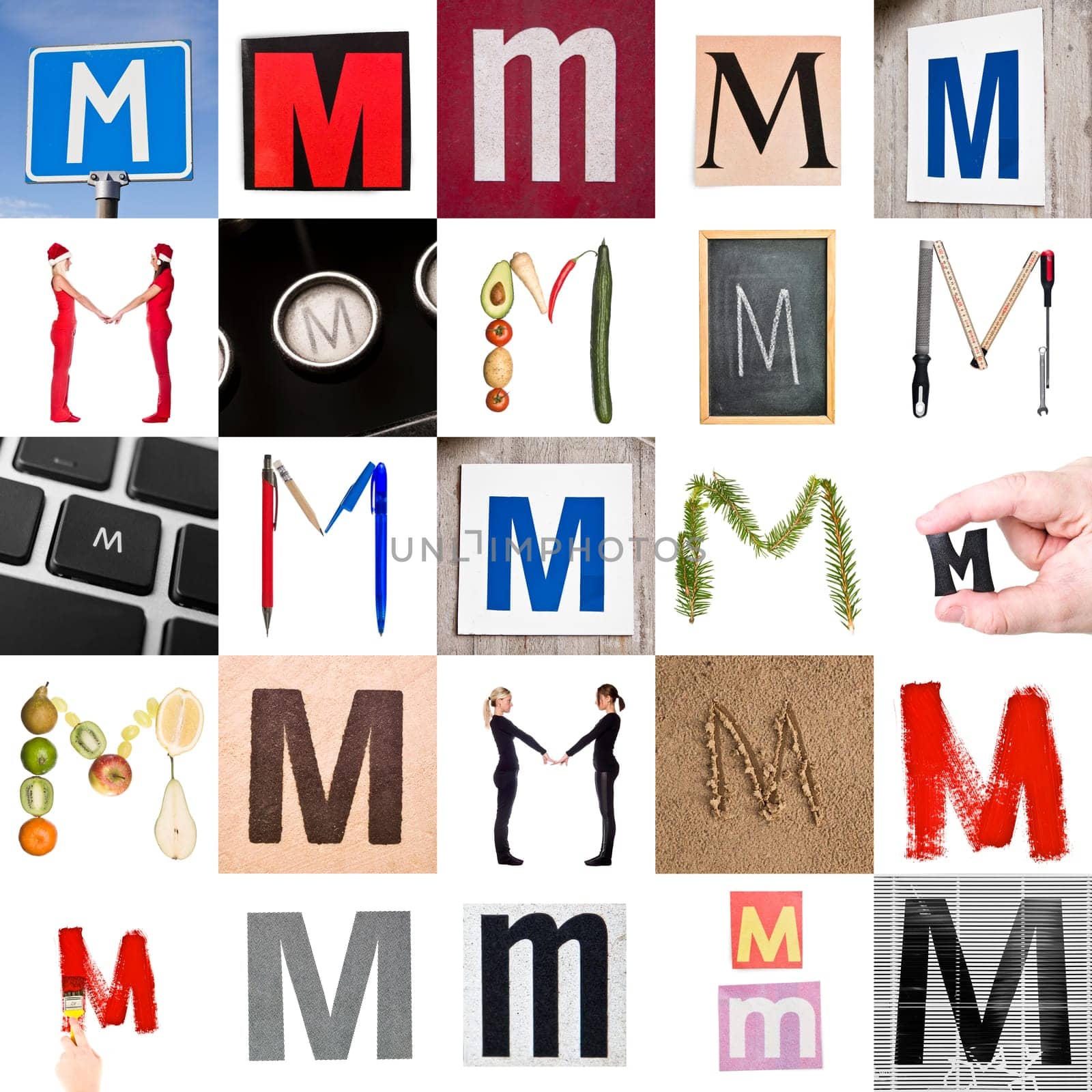 Collage of images with letter M