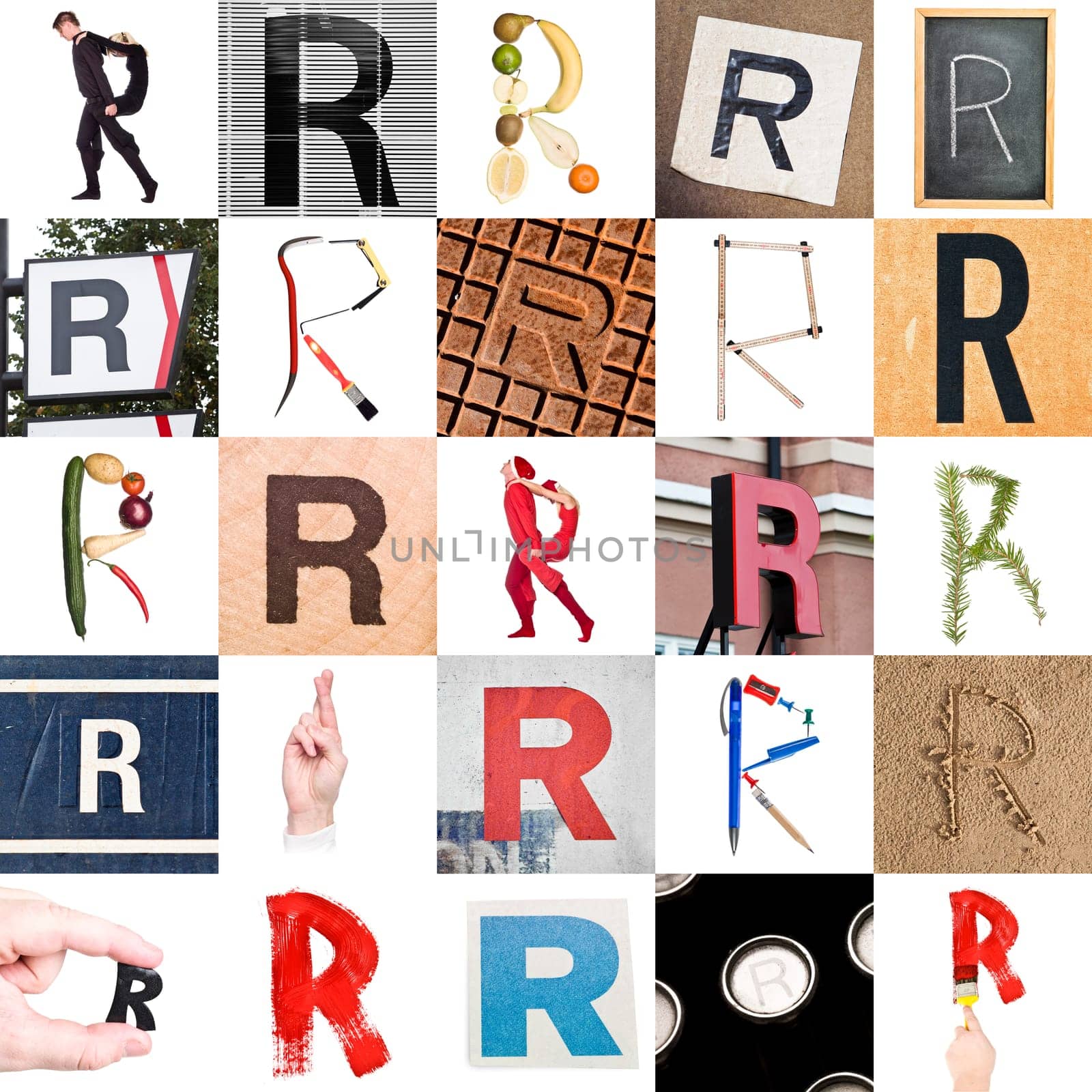Collage of images with letter R