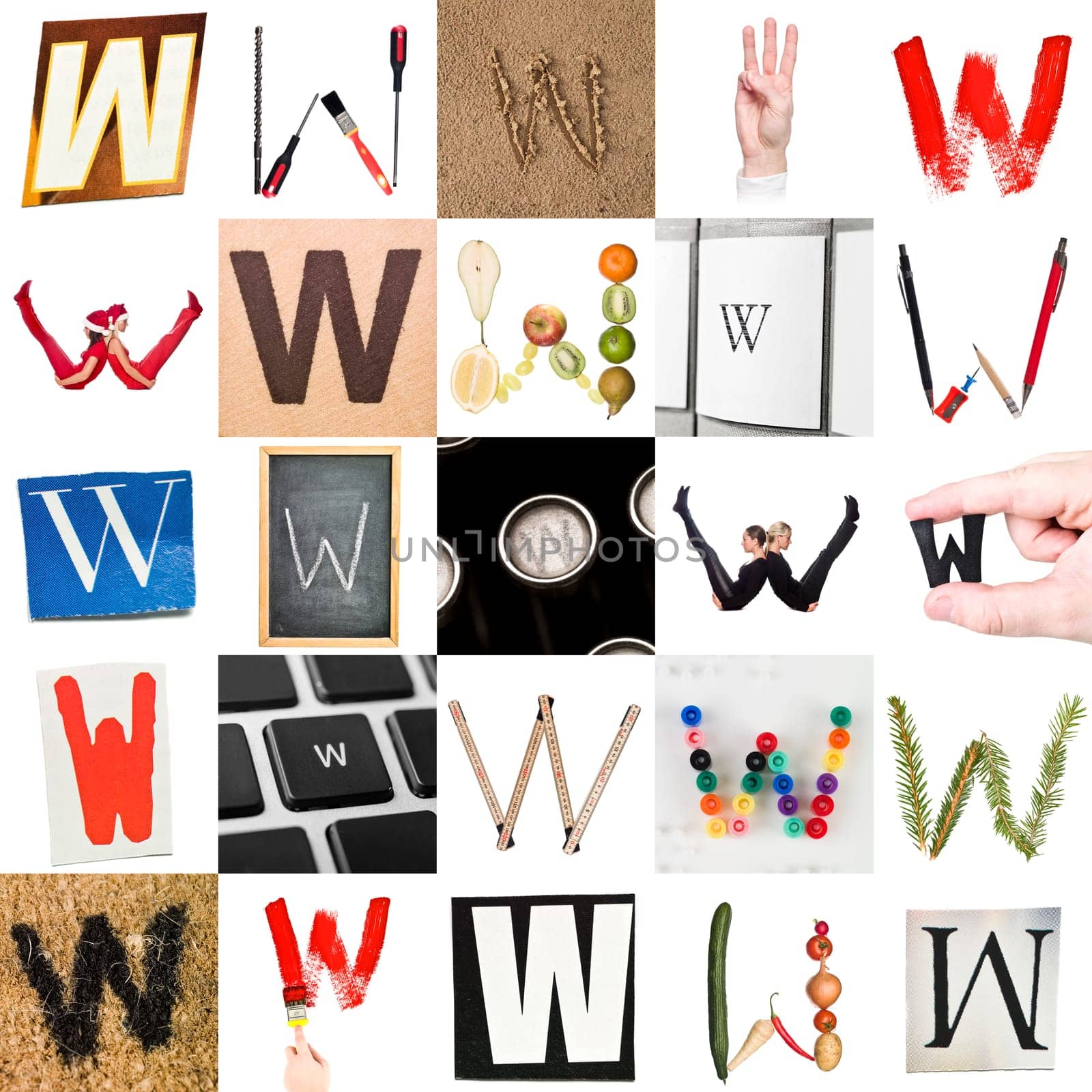 Collage of images with letter W
