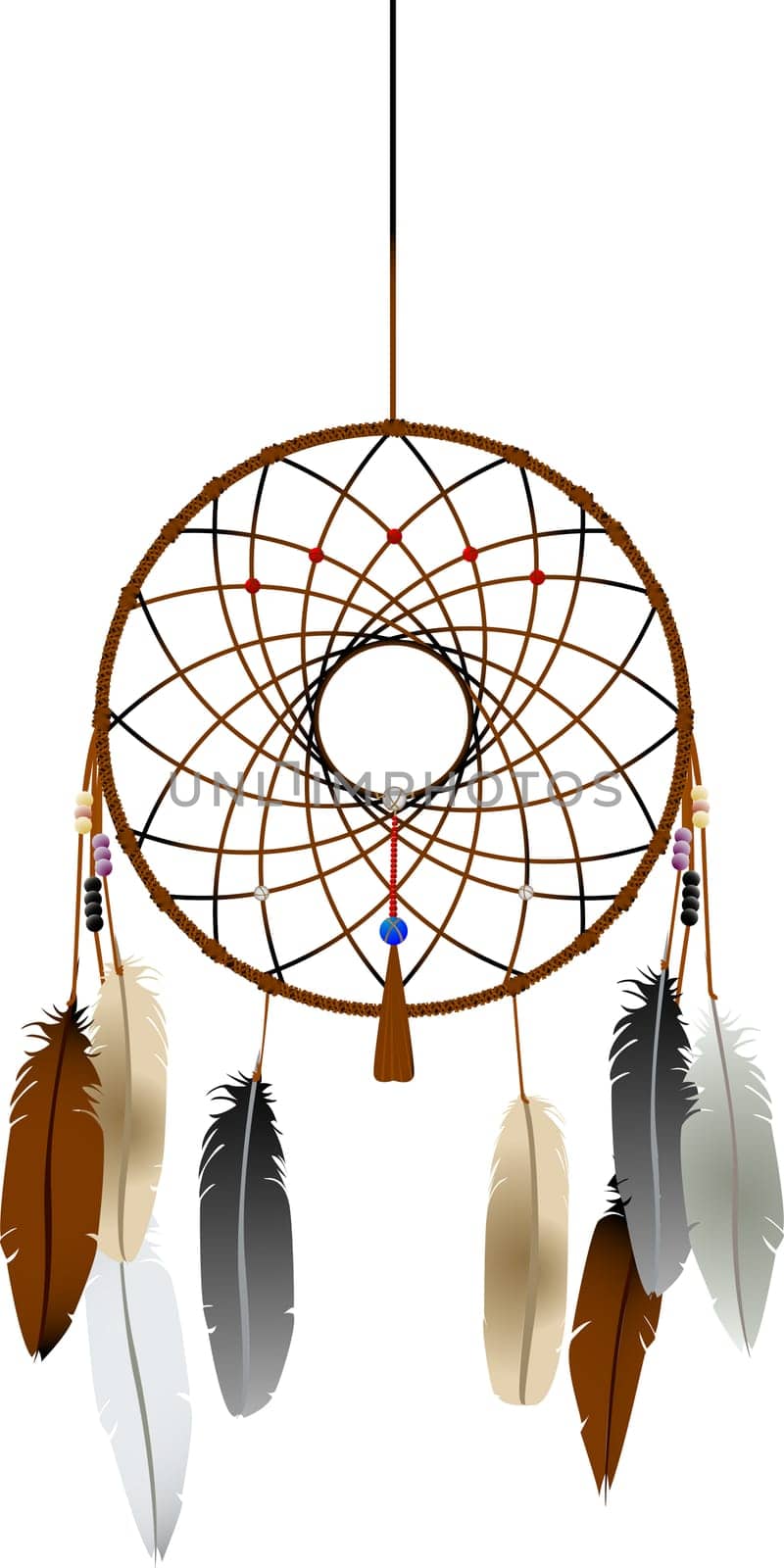 Native american indian dreamcatcher over white background