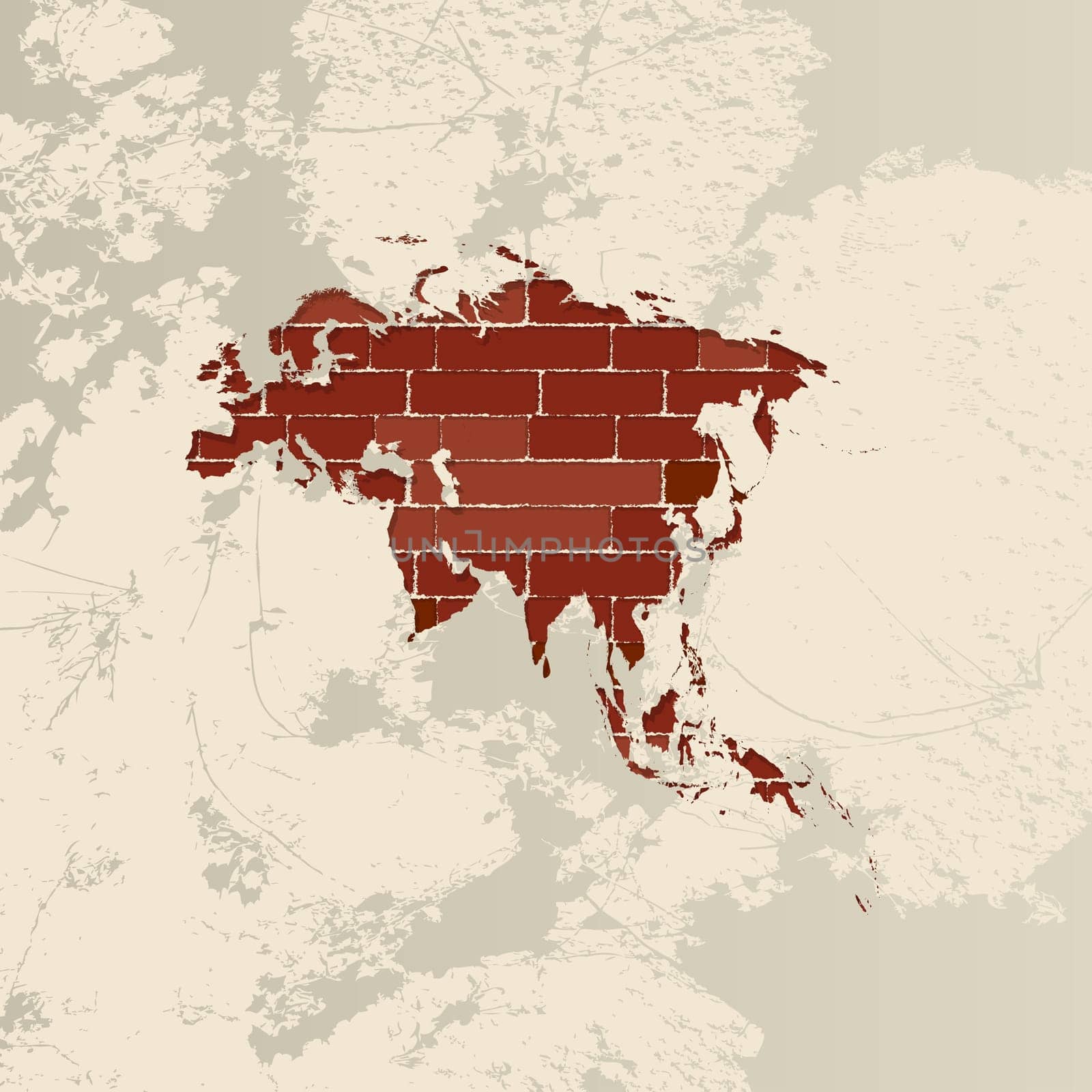 Asia map on a brick wall