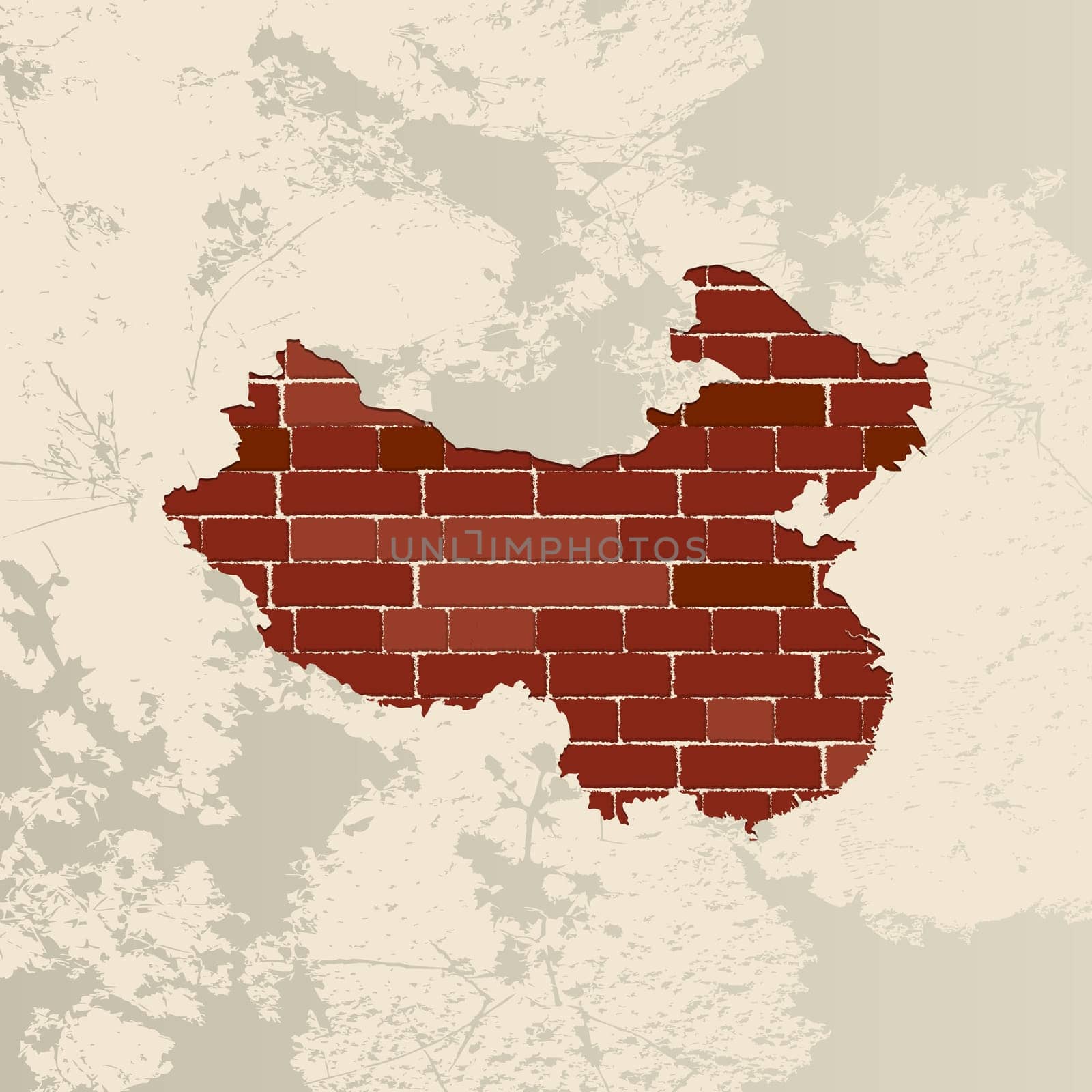 China map on a brick wall