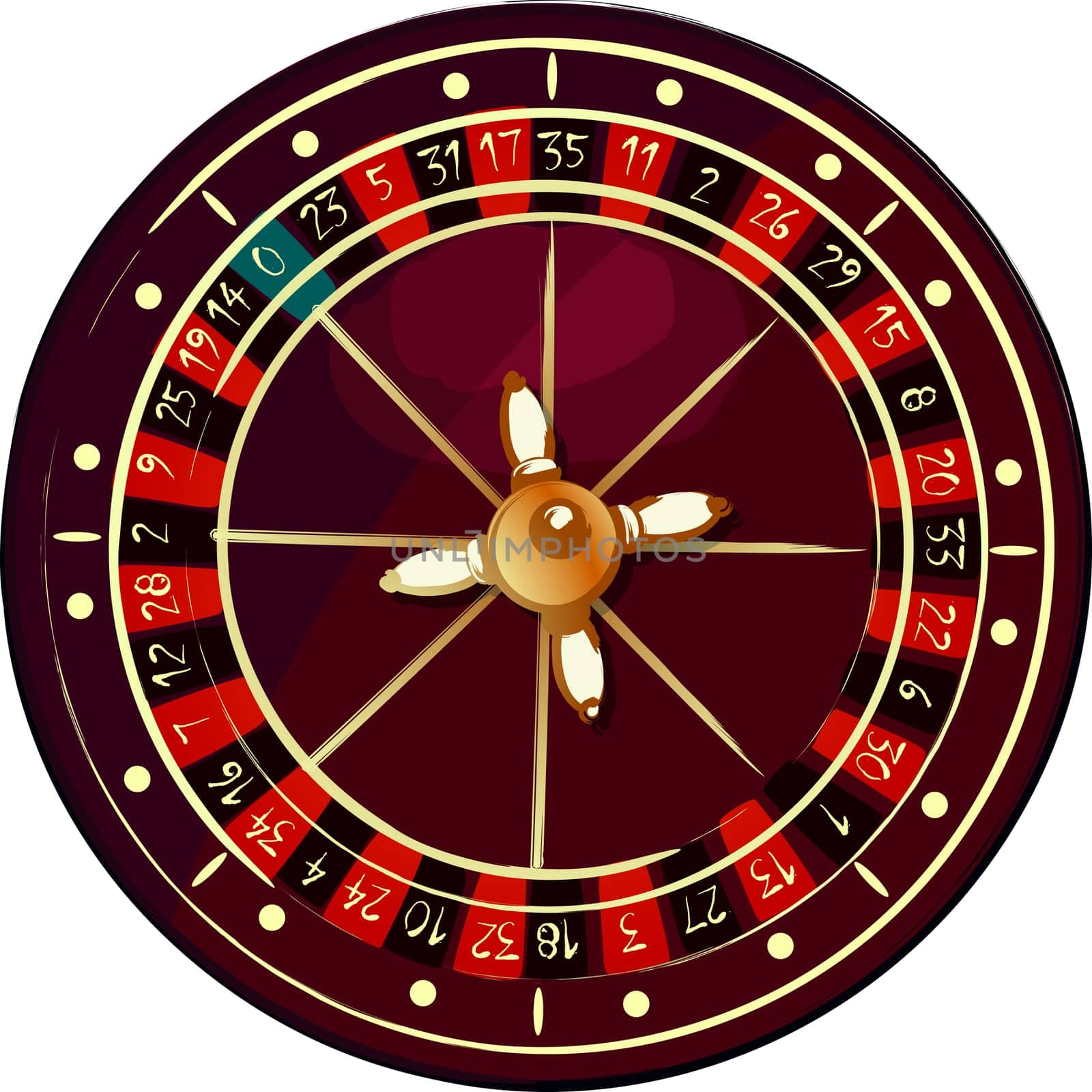 Grunge roulette wheel over white background