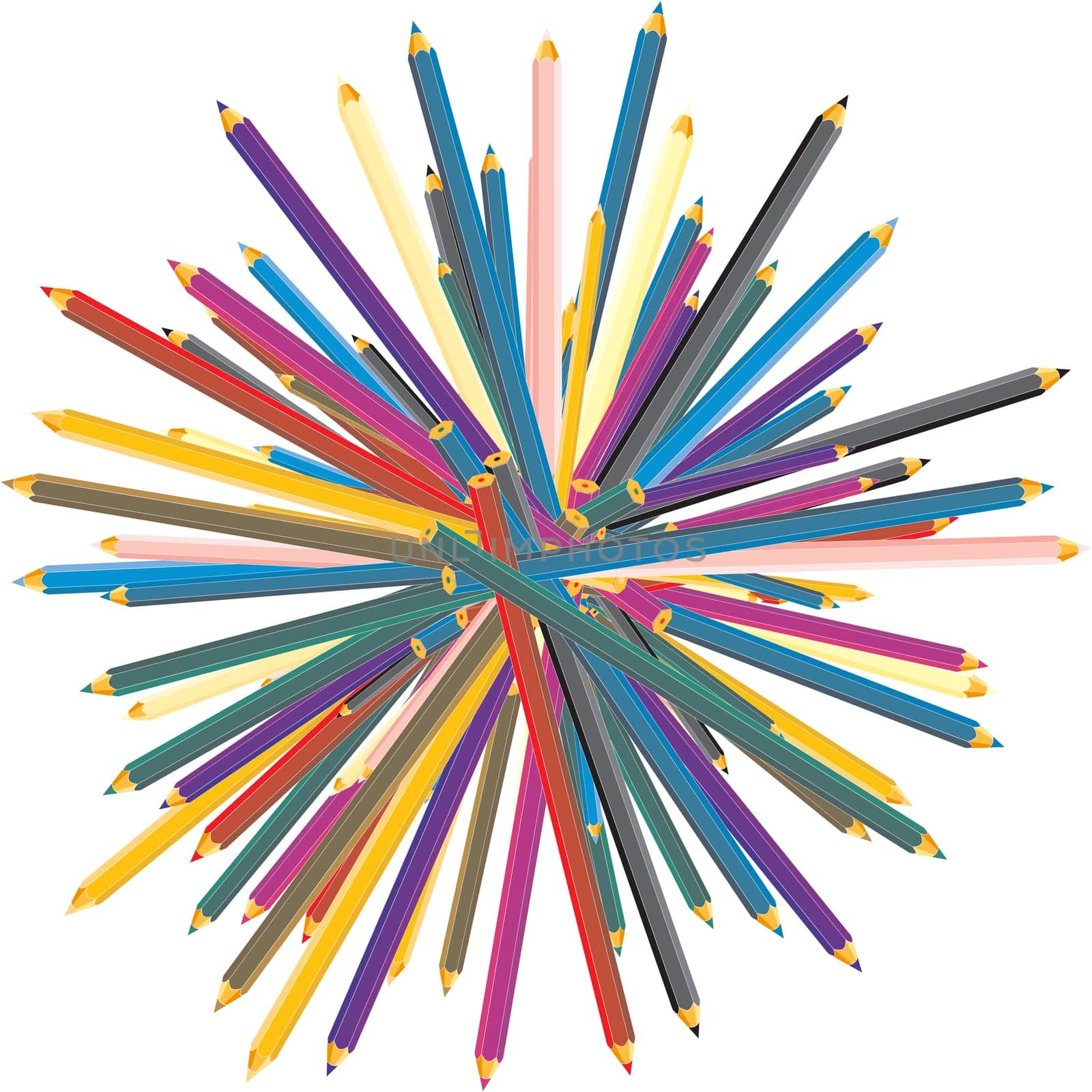 Color crayons over white background