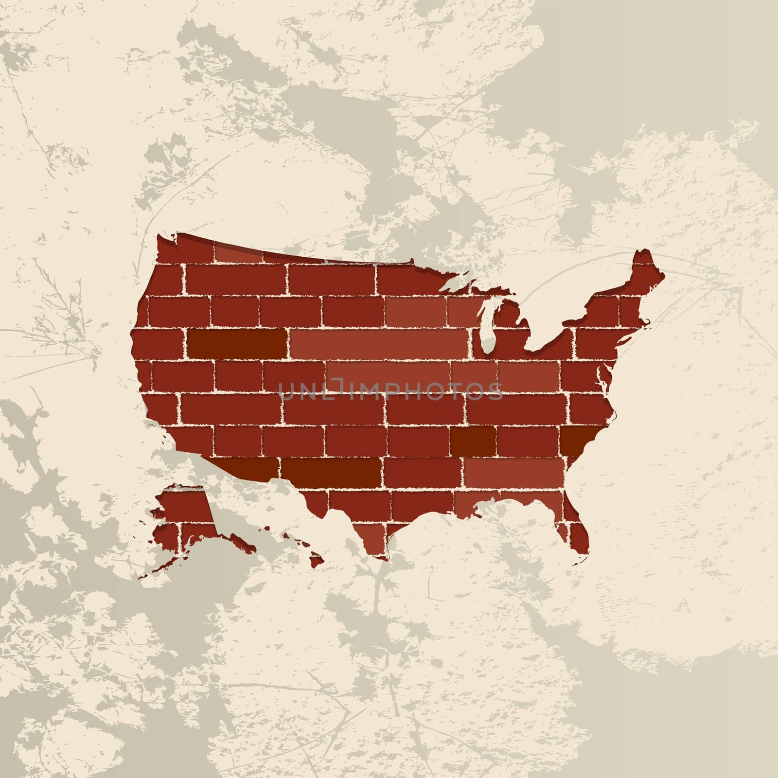 United States of  America map on a brick wall