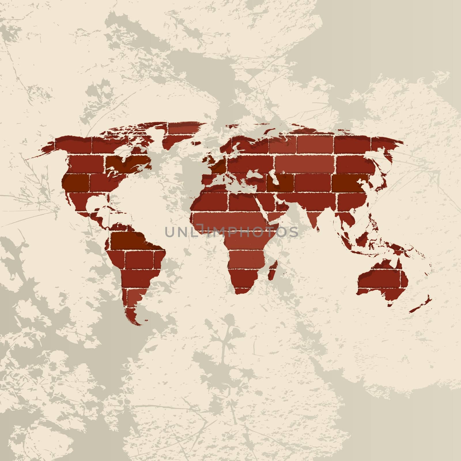 Stylized world map on a brick wall