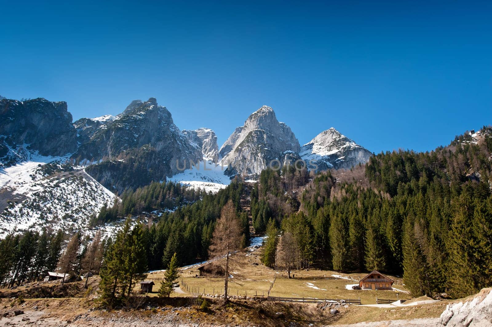 Mountain landscape in the austria alps with blue sky