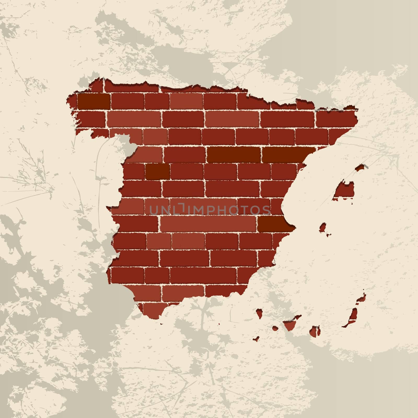 Spain map on a brick wall