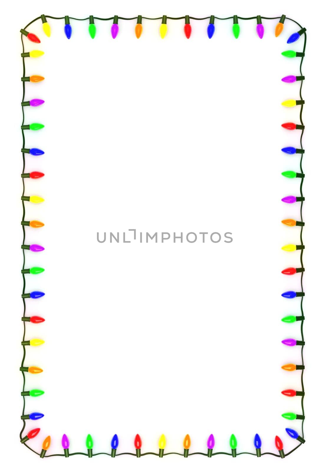 Christmas lights frame on white background. Detailed clipping path included.