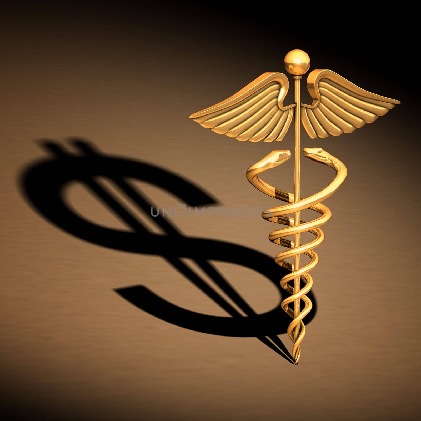 Chrome caduceus over a white background