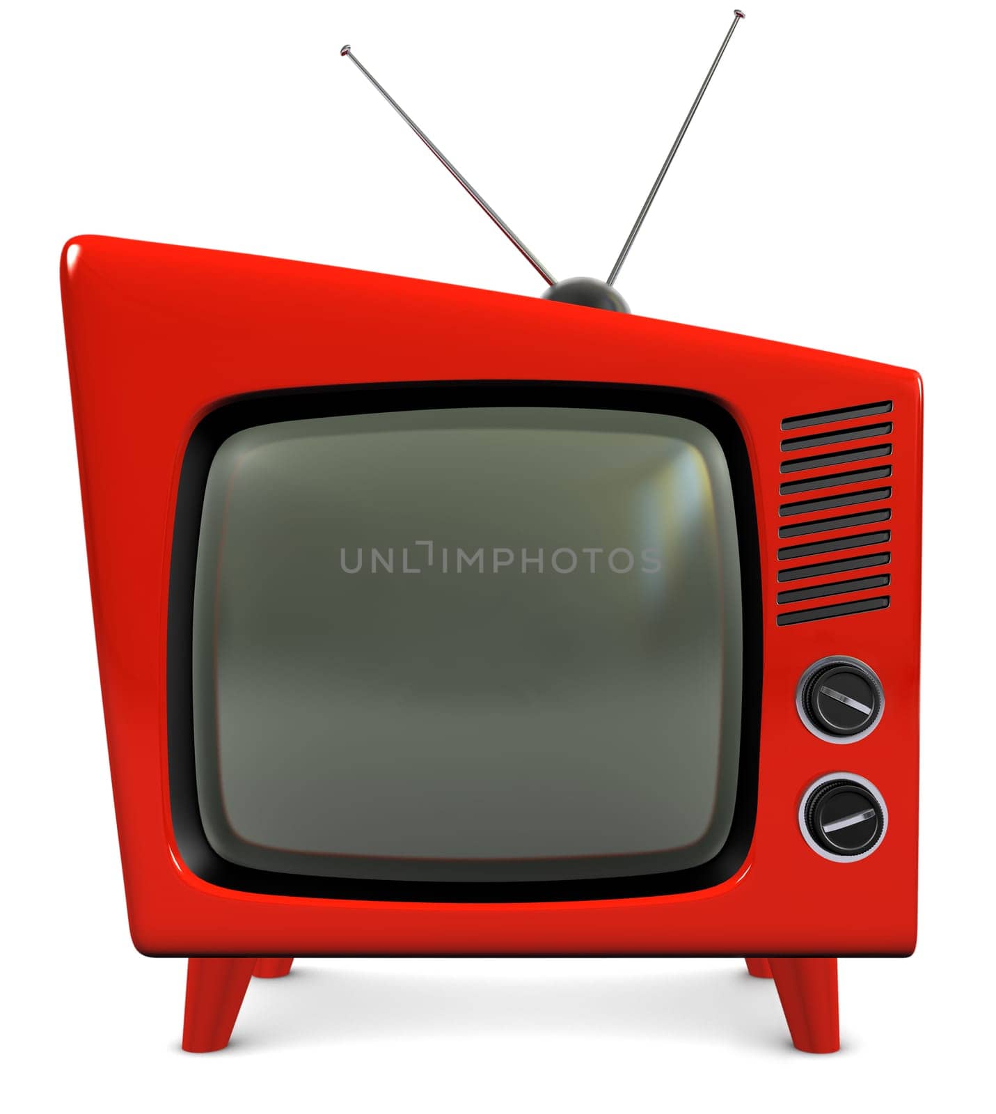 1950s style retro plastic TV with a trapezoidal design, isolated on white with a clipping path