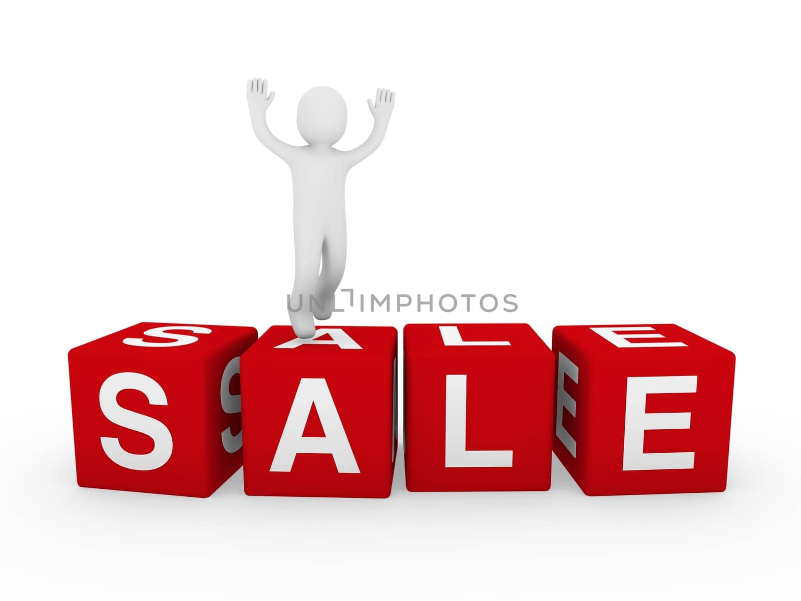 3d human sale cube red jump forward business