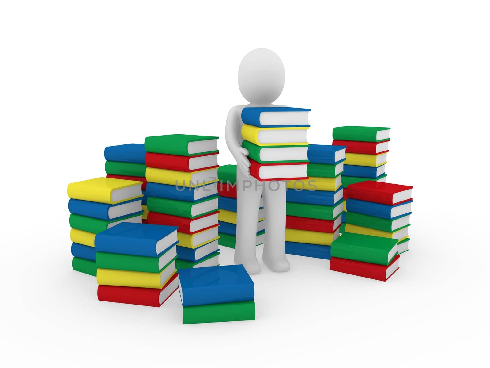 3d human book paper learn read red blue